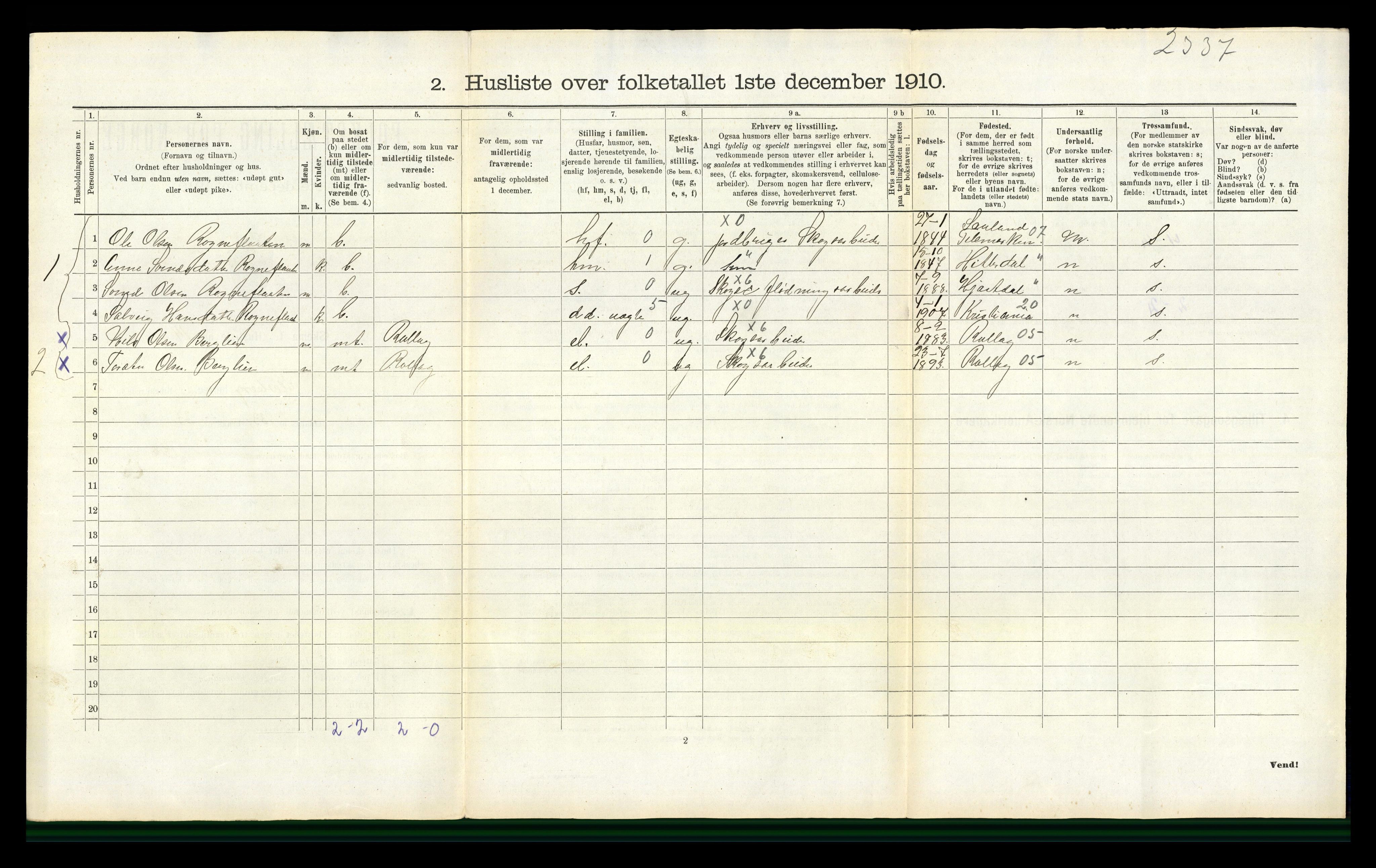 RA, 1910 census for Flesberg, 1910, p. 114