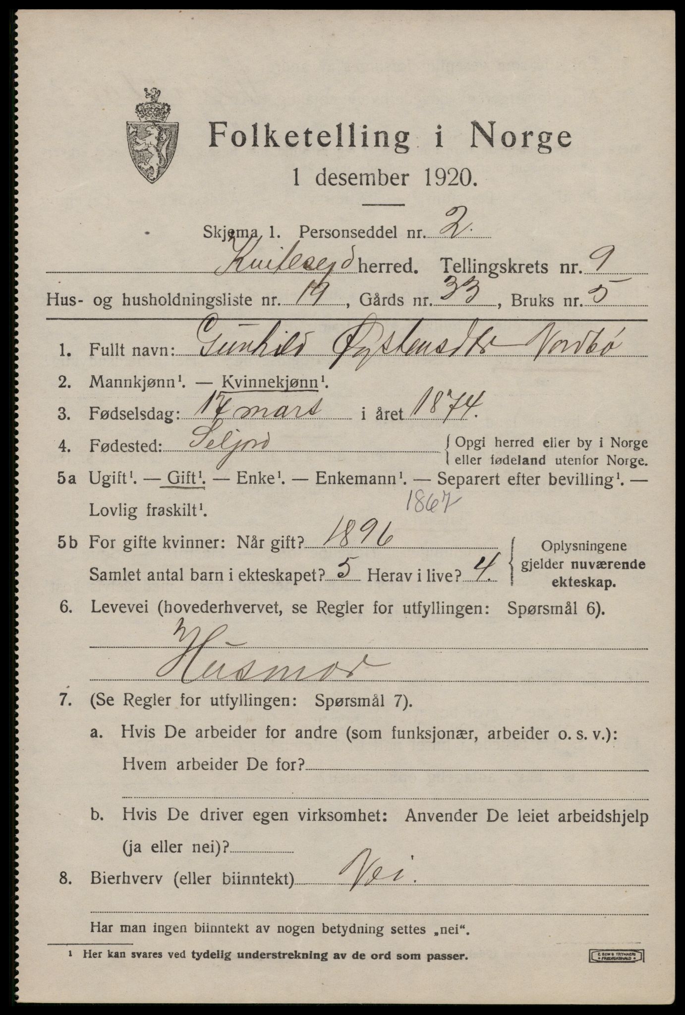 SAKO, 1920 census for Kviteseid, 1920, p. 4375