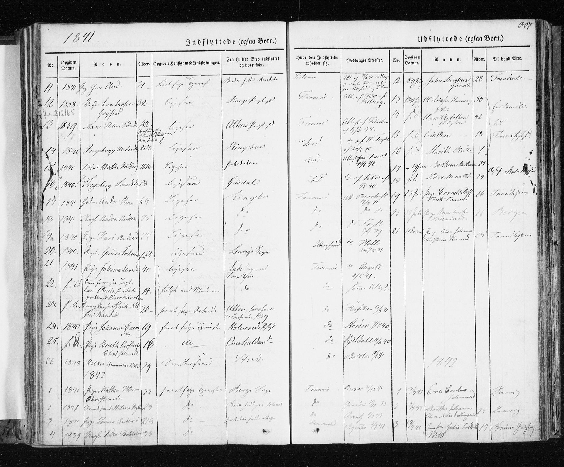 Tromsø sokneprestkontor/stiftsprosti/domprosti, SATØ/S-1343/G/Ga/L0009kirke: Parish register (official) no. 9, 1837-1847, p. 307