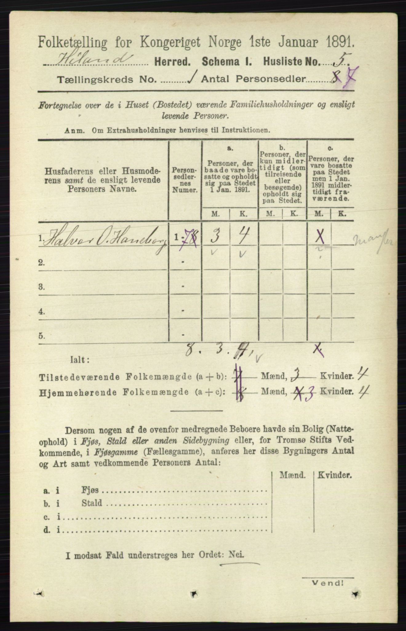 RA, 1891 census for 0221 Høland, 1891, p. 46