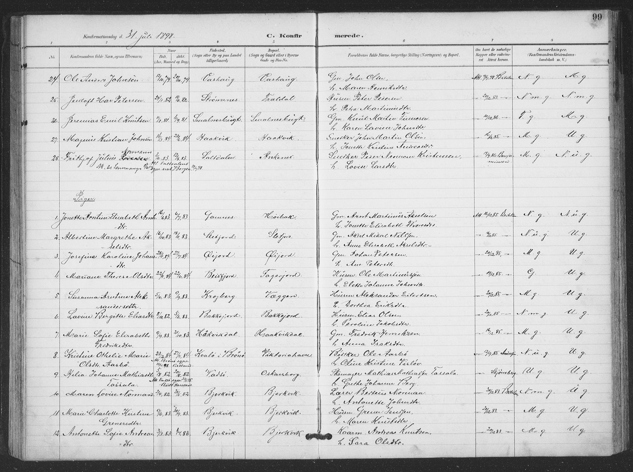 Ministerialprotokoller, klokkerbøker og fødselsregistre - Nordland, AV/SAT-A-1459/866/L0939: Parish register (official) no. 866A02, 1894-1906, p. 99