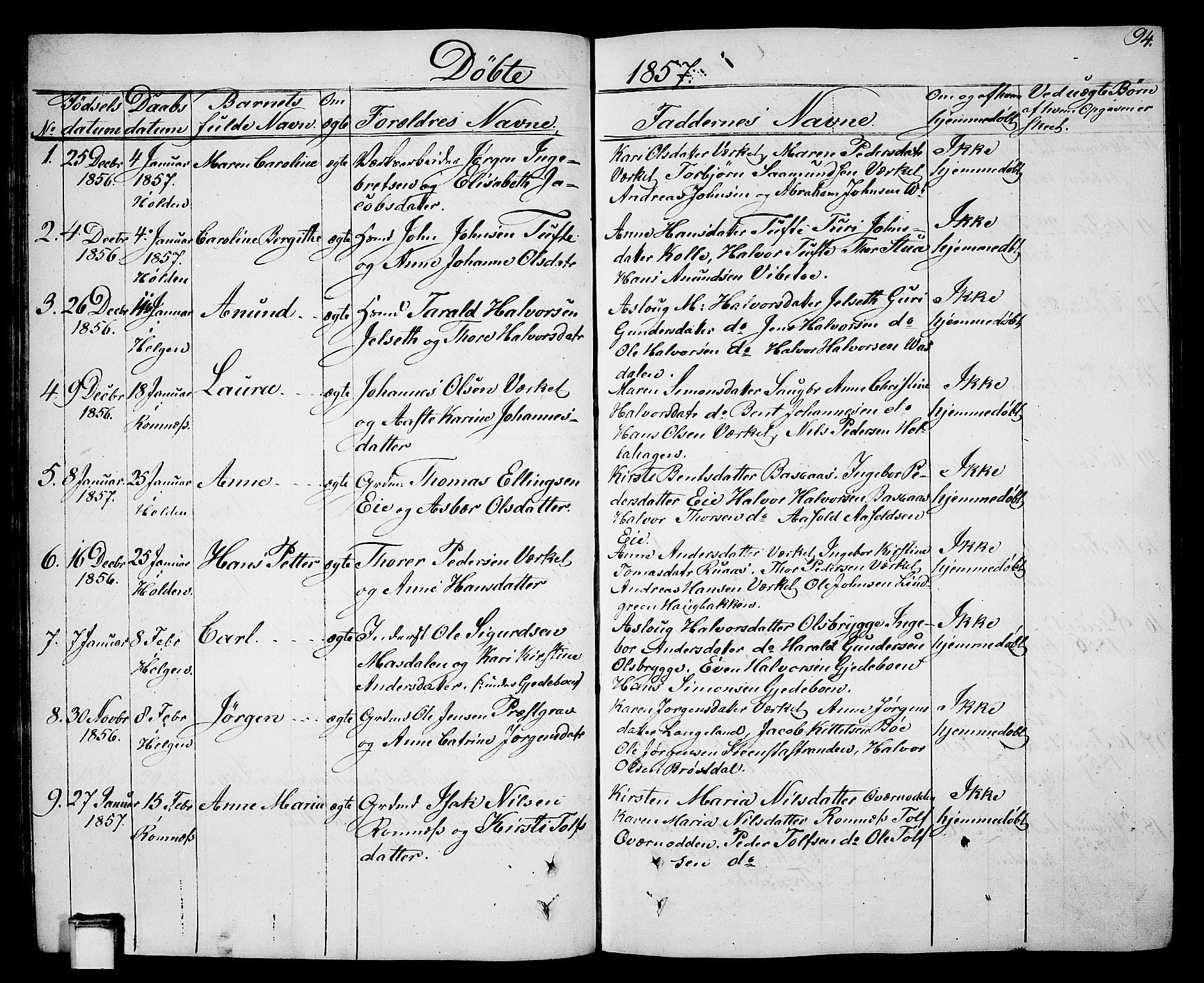 Holla kirkebøker, SAKO/A-272/G/Ga/L0003: Parish register (copy) no. I 3, 1849-1866, p. 94