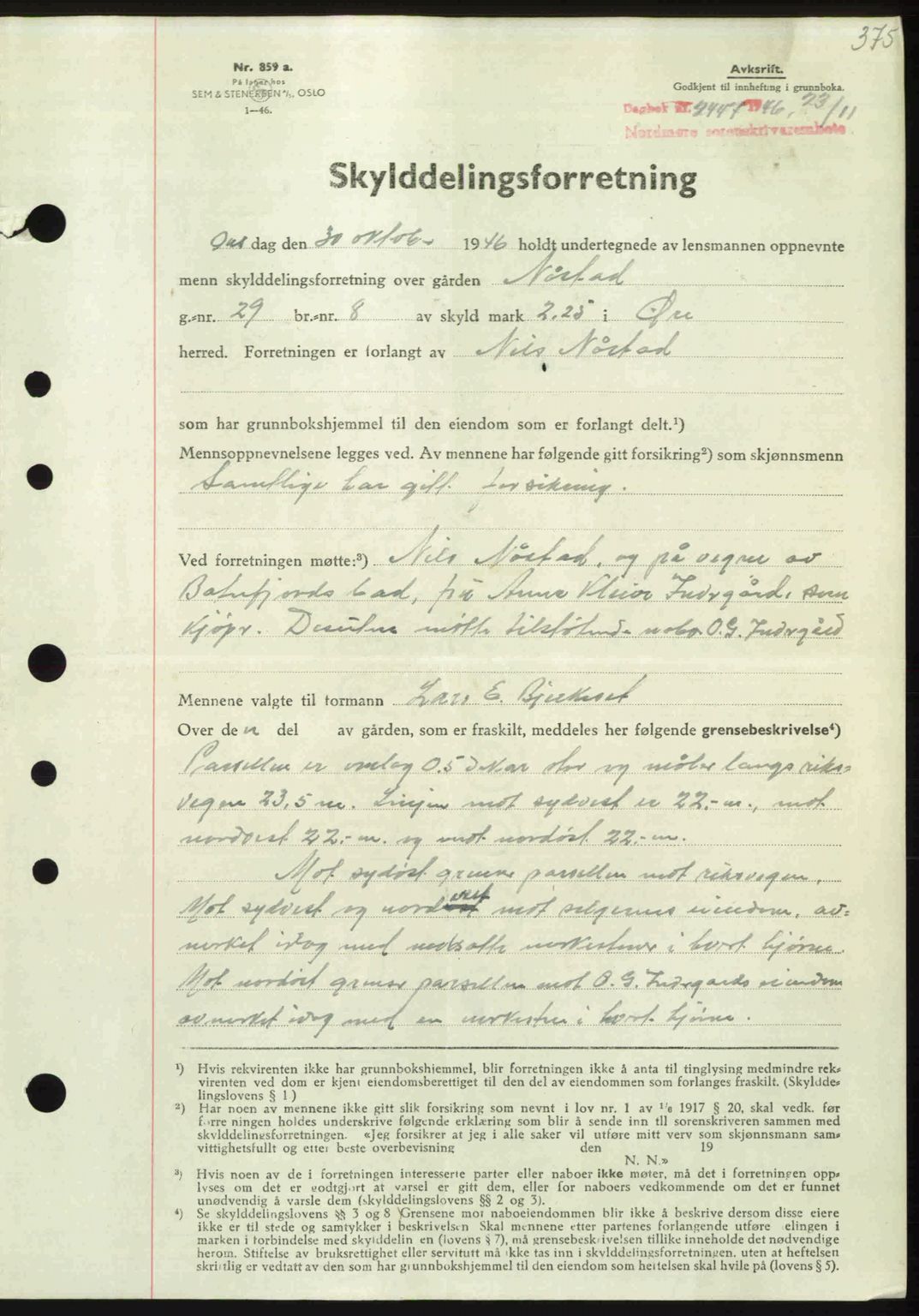 Nordmøre sorenskriveri, AV/SAT-A-4132/1/2/2Ca: Mortgage book no. A103, 1946-1947, Diary no: : 2447/1946