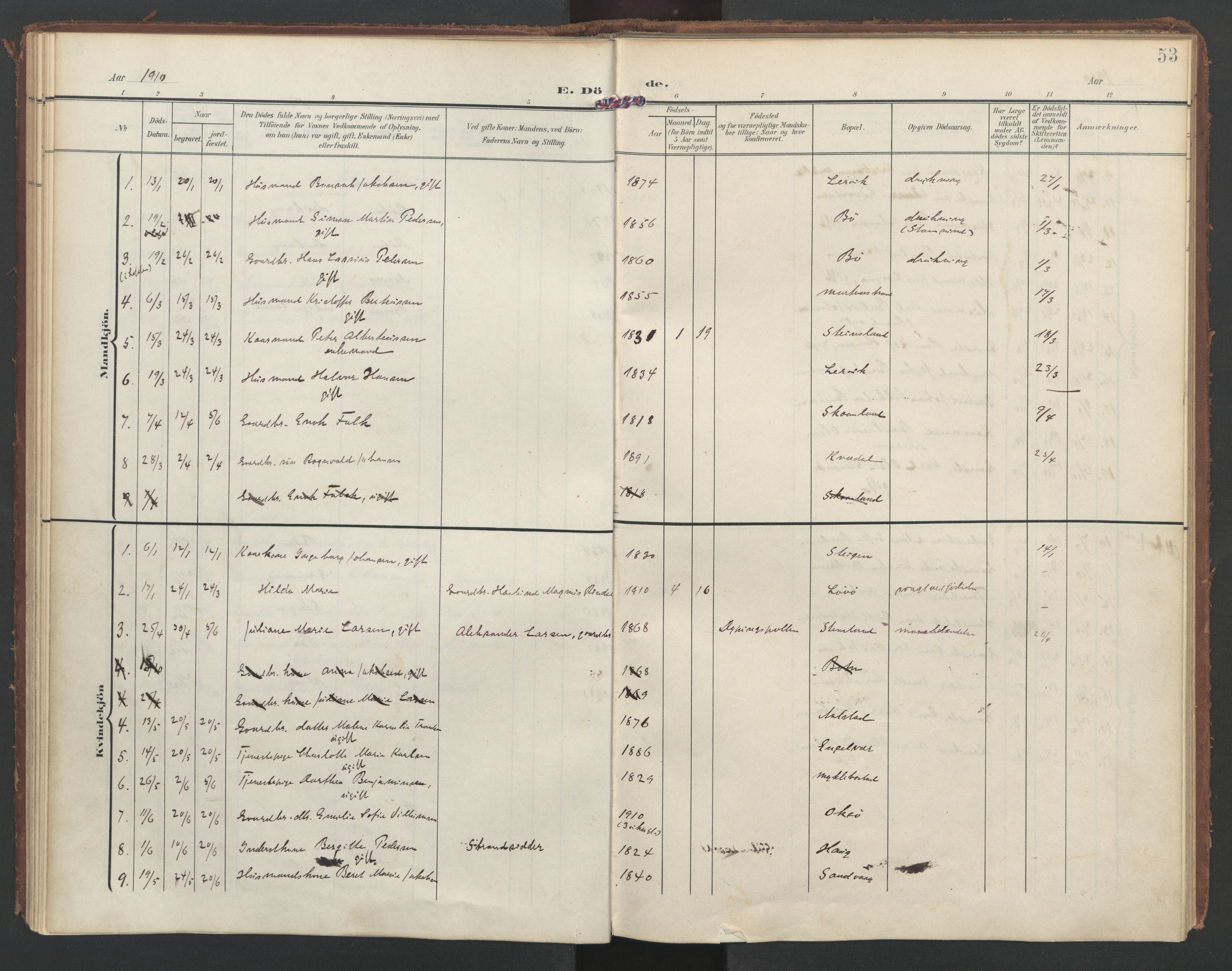 Ministerialprotokoller, klokkerbøker og fødselsregistre - Nordland, SAT/A-1459/855/L0806: Parish register (official) no. 855A14, 1906-1922, p. 53