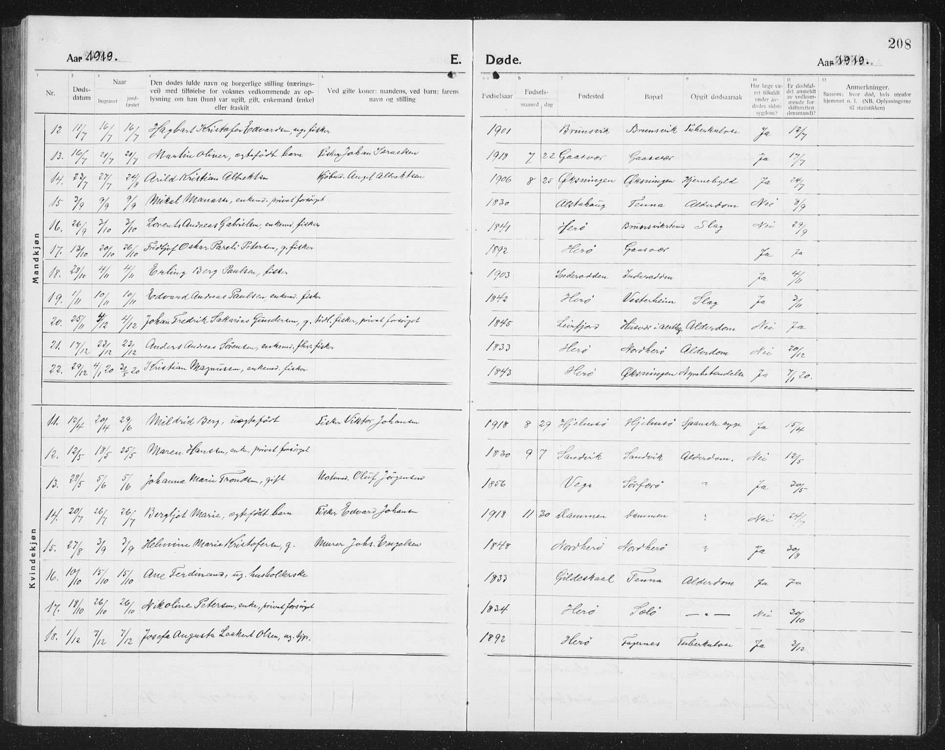 Ministerialprotokoller, klokkerbøker og fødselsregistre - Nordland, SAT/A-1459/834/L0517: Parish register (copy) no. 834C07, 1919-1939, p. 208