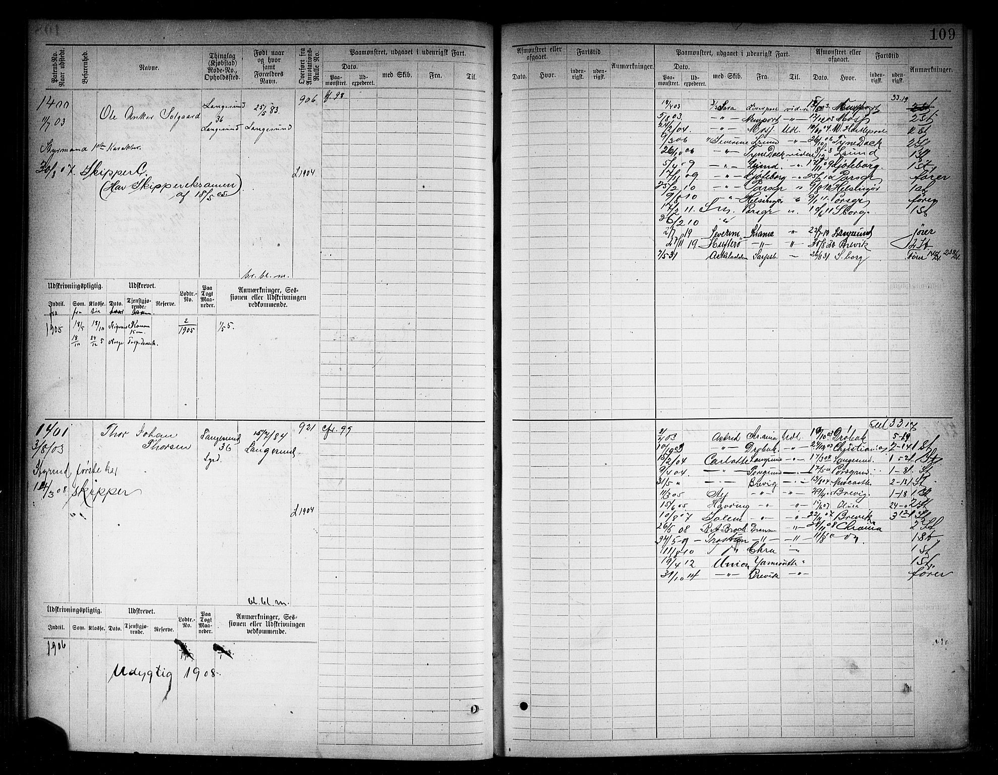 Langesund innrulleringskontor, AV/SAKO-A-831/F/Fc/L0006: Hovedrulle, 1891-1922, p. 112