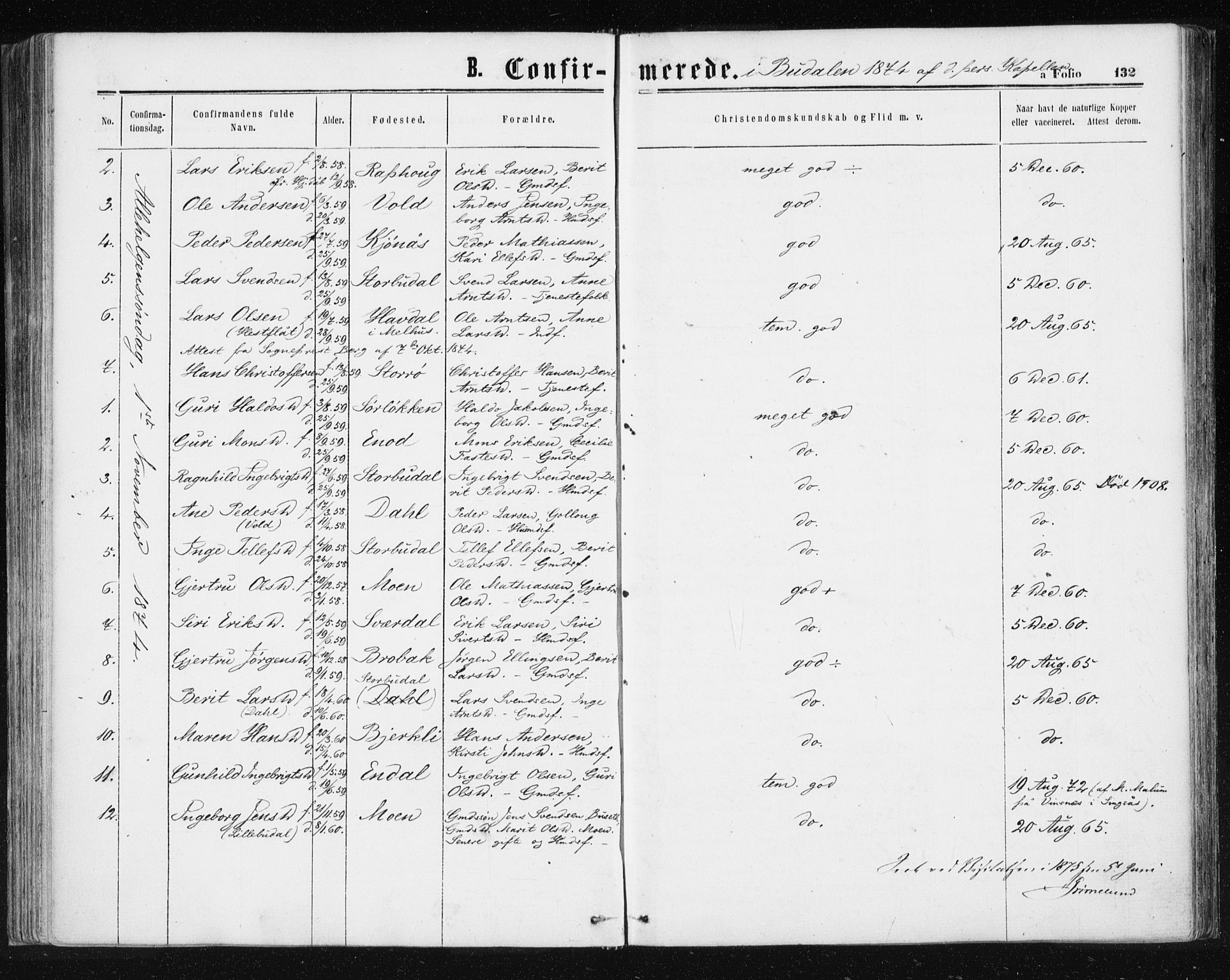 Ministerialprotokoller, klokkerbøker og fødselsregistre - Sør-Trøndelag, SAT/A-1456/687/L1001: Parish register (official) no. 687A07, 1863-1878, p. 132