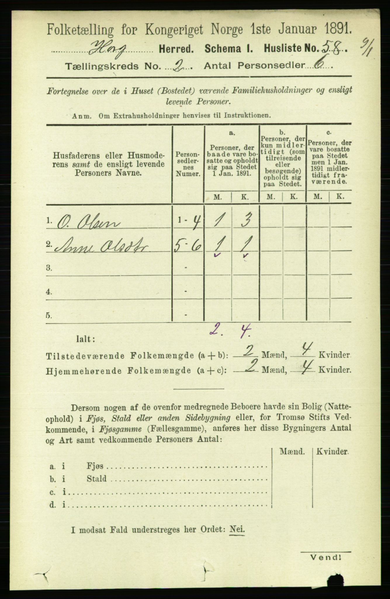 RA, 1891 census for 1650 Horg, 1891, p. 650