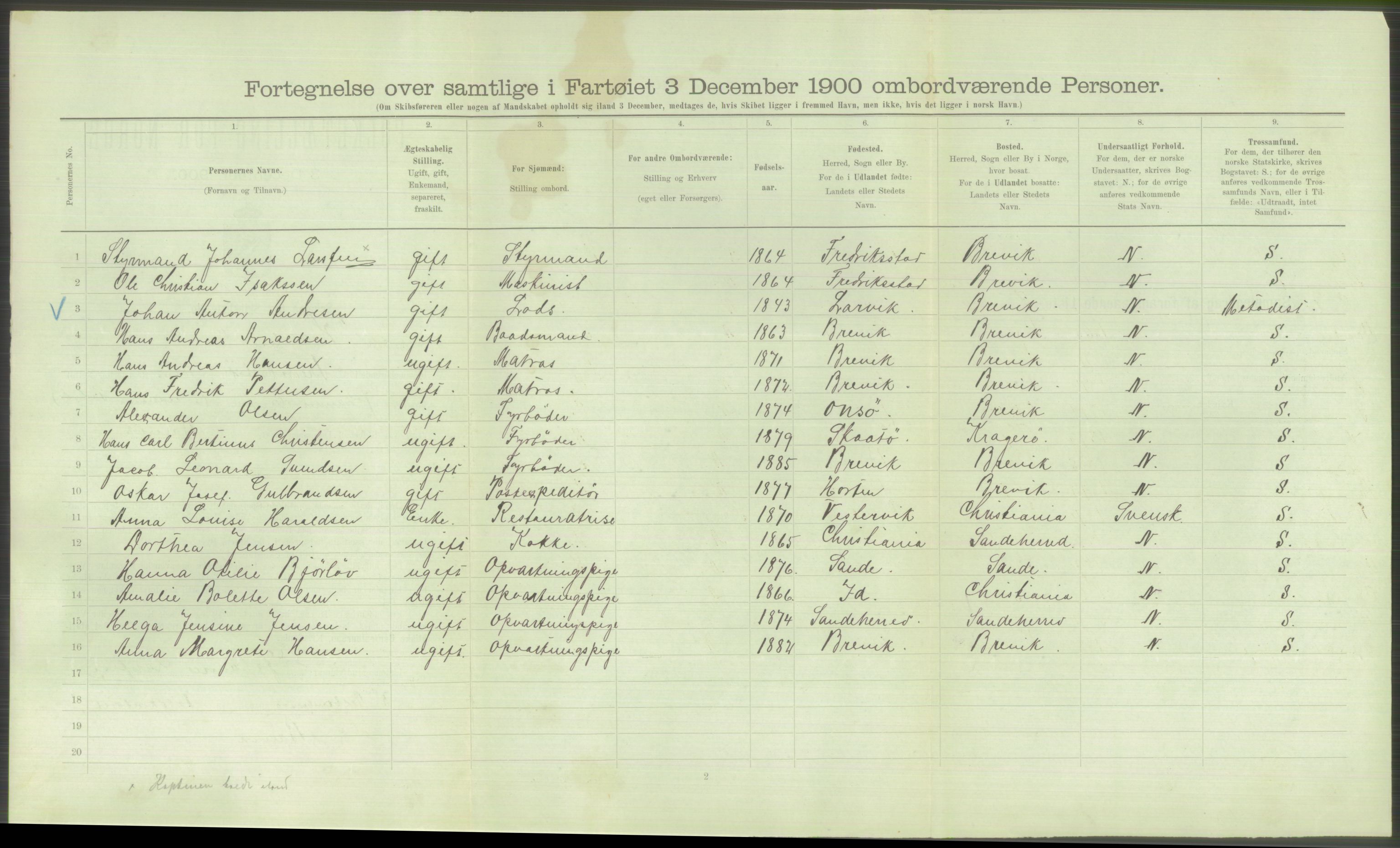 RA, 1900 Census - ship lists from ships in Norwegian harbours, harbours abroad and at sea, 1900, p. 592