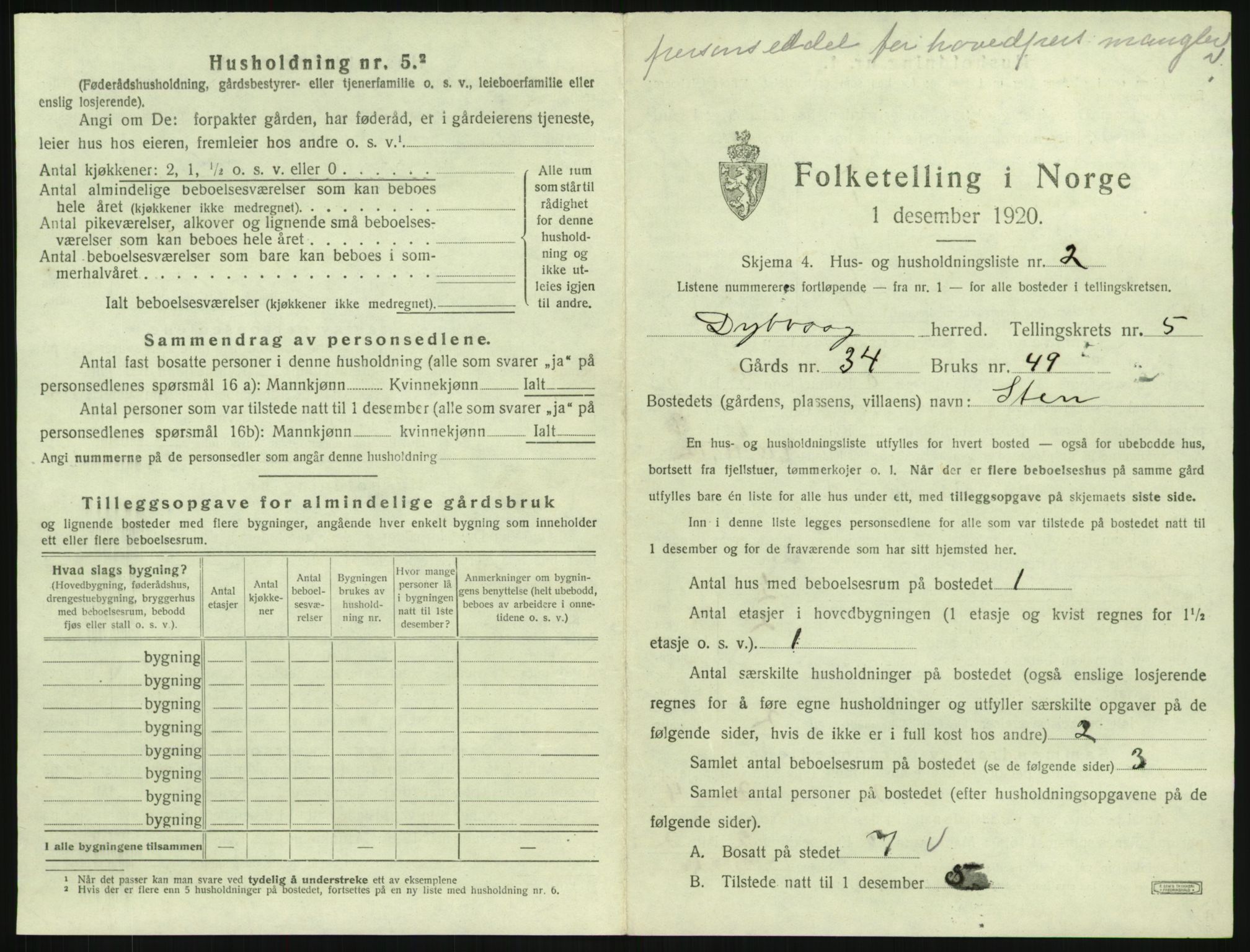 SAK, 1920 census for Dypvåg, 1920, p. 775