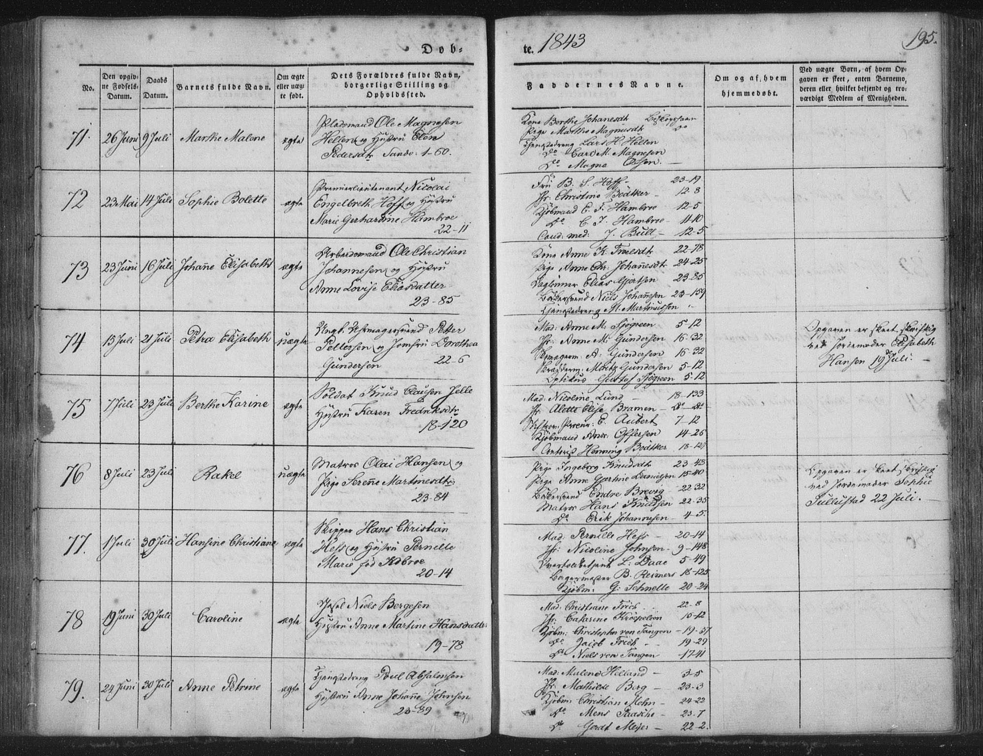 Korskirken sokneprestembete, SAB/A-76101/H/Haa/L0016: Parish register (official) no. B 2, 1841-1851, p. 195
