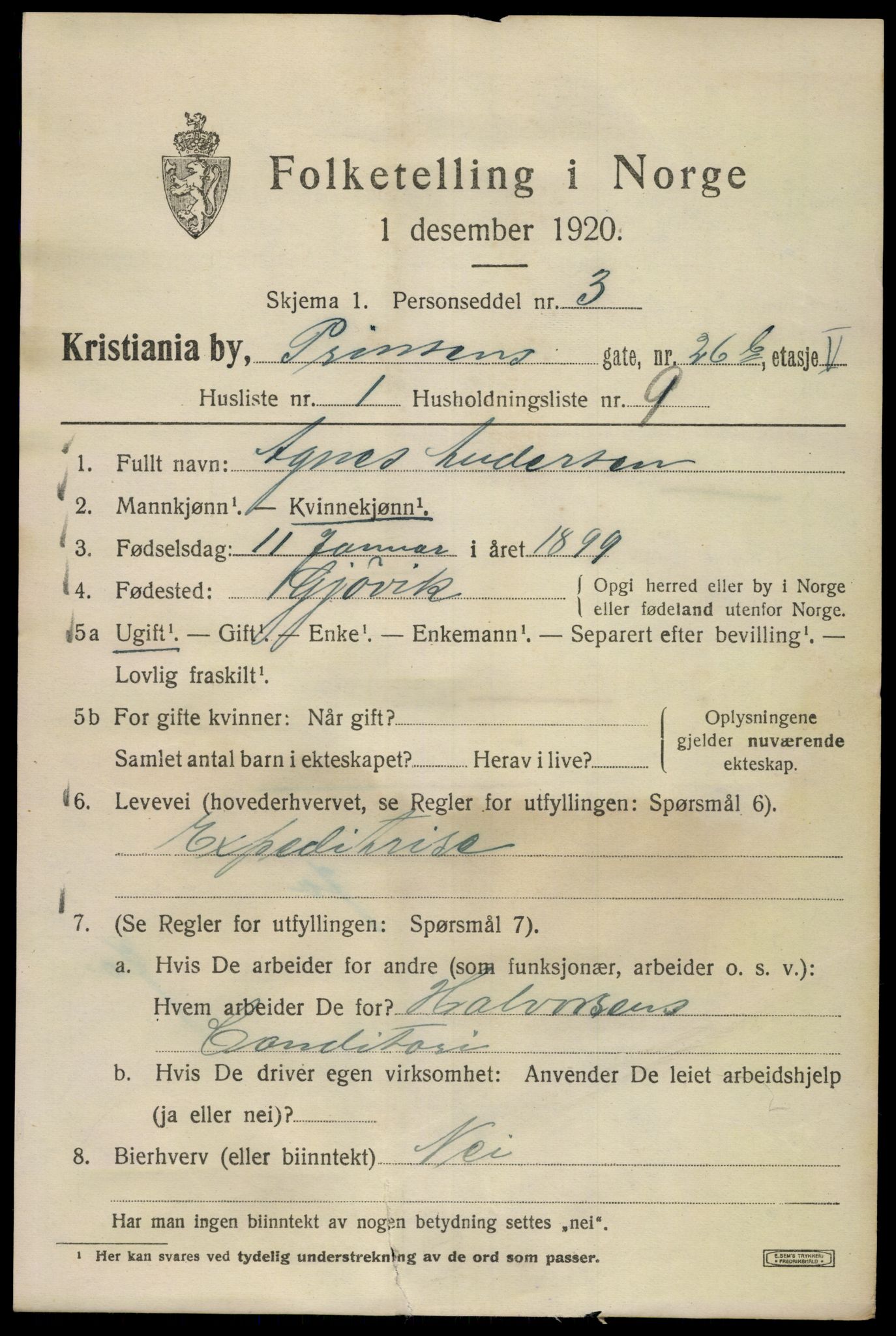 SAO, 1920 census for Kristiania, 1920, p. 458715