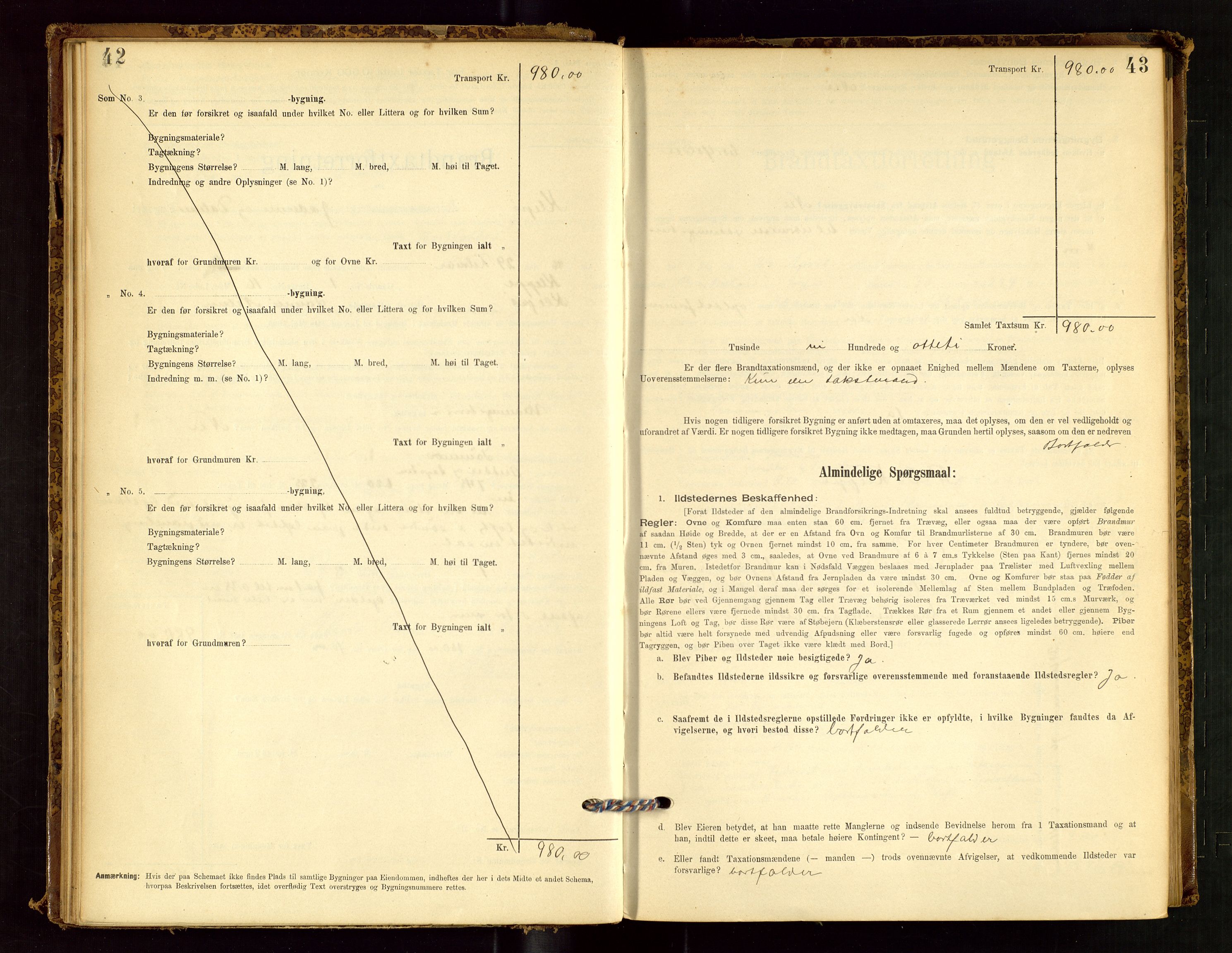 Klepp lensmannskontor, AV/SAST-A-100163/Goc/L0001: "Brandtaxationsprotokol" m/register, 1895-1898, p. 42-43