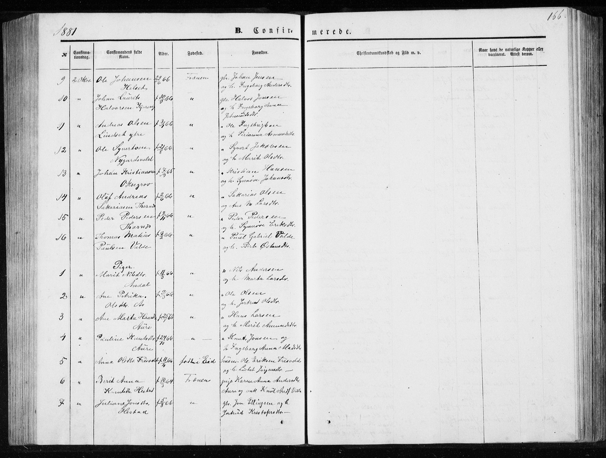 Ministerialprotokoller, klokkerbøker og fødselsregistre - Møre og Romsdal, AV/SAT-A-1454/565/L0754: Parish register (copy) no. 565C03, 1870-1896, p. 166