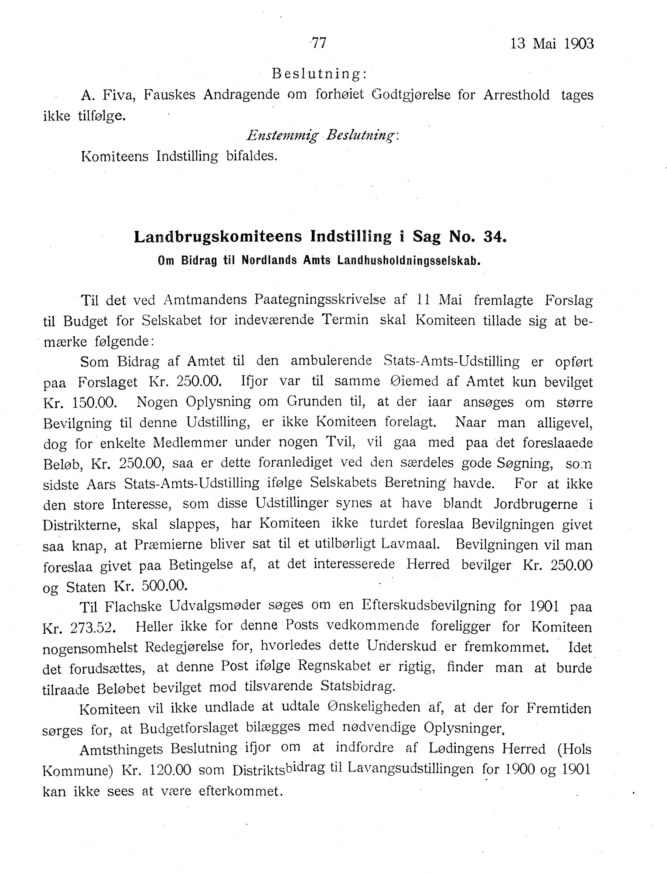 Nordland Fylkeskommune. Fylkestinget, AIN/NFK-17/176/A/Ac/L0026: Fylkestingsforhandlinger 1903, 1903