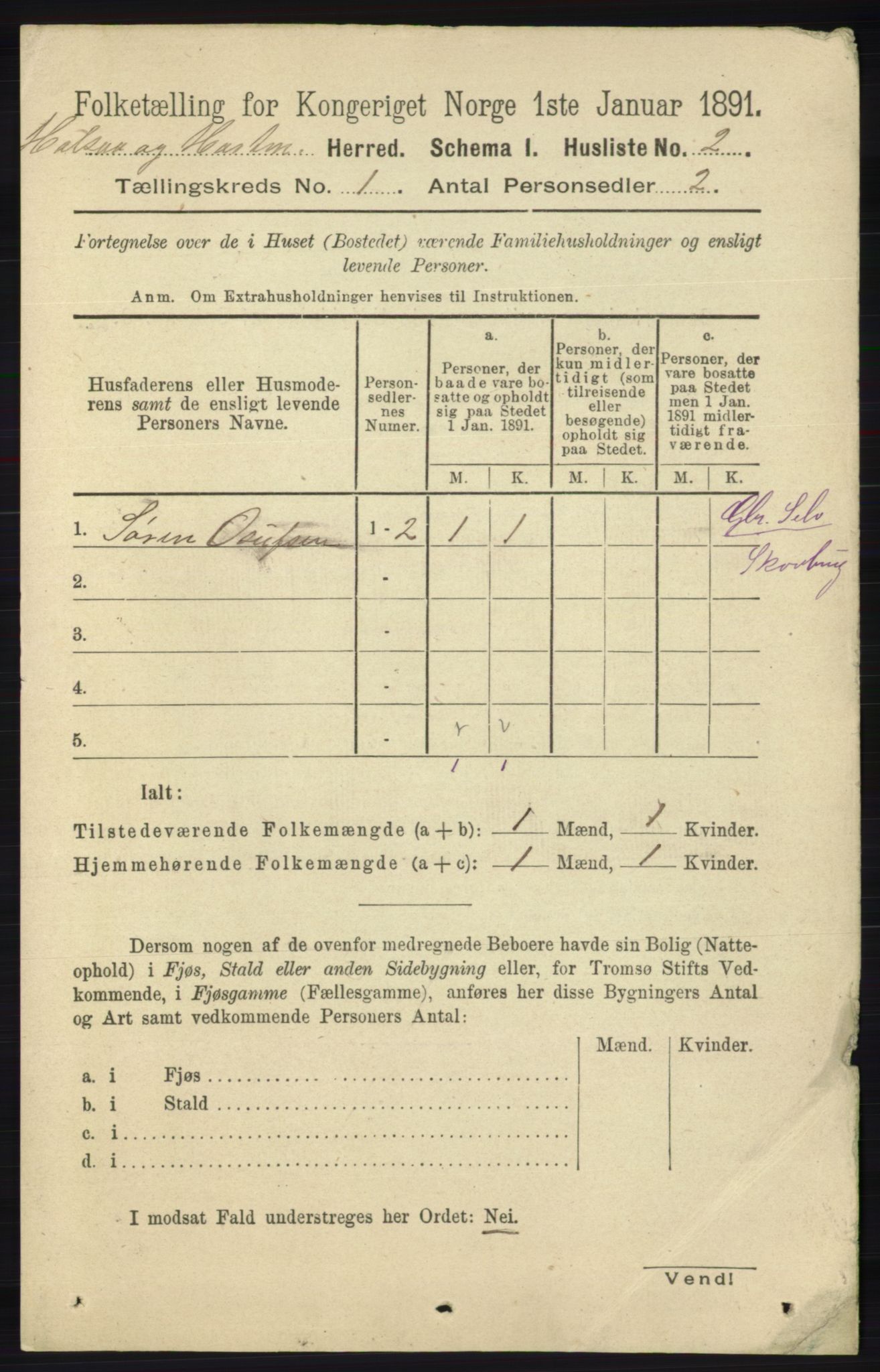 RA, 1891 census for 1019 Halse og Harkmark, 1891, p. 27