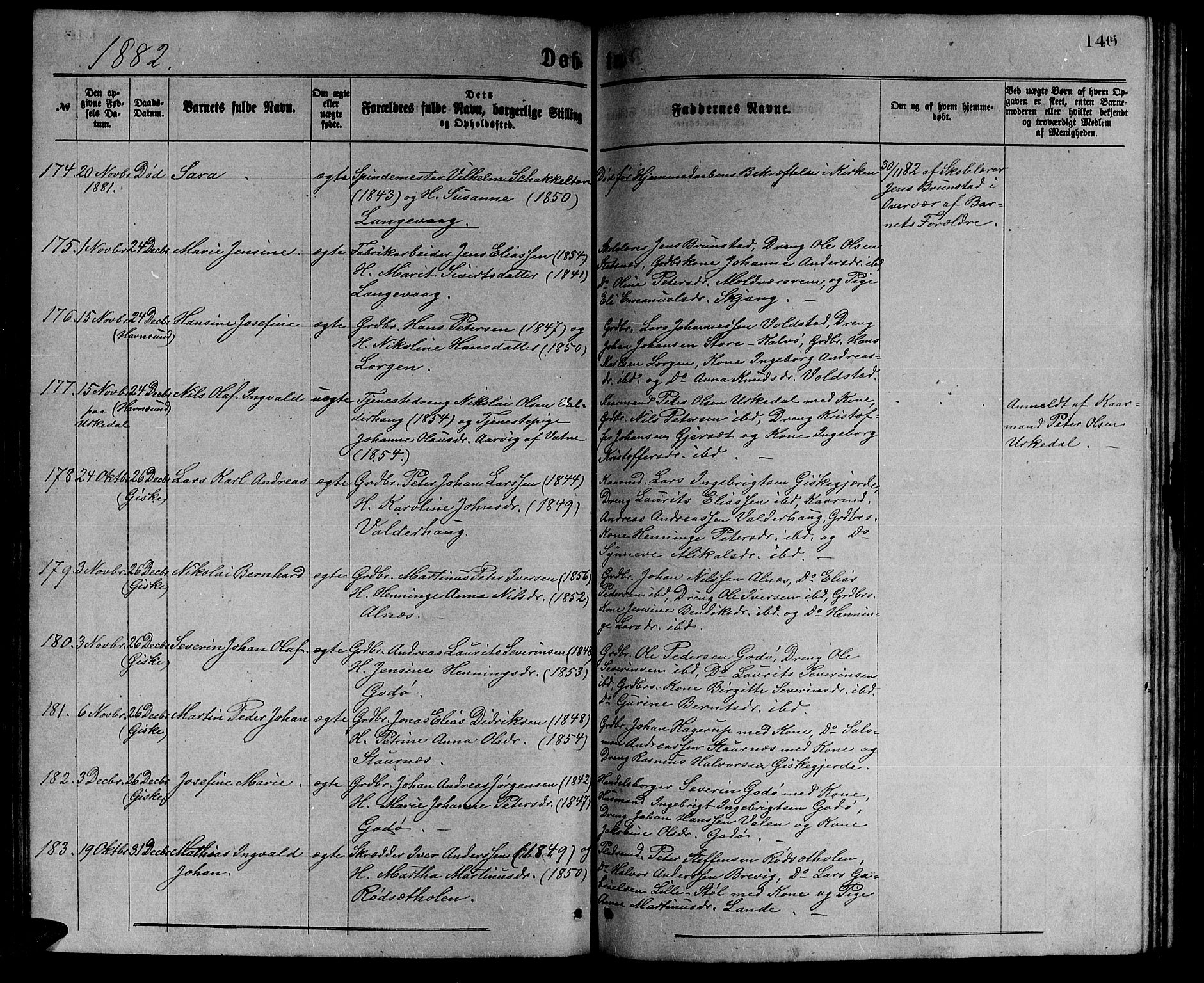 Ministerialprotokoller, klokkerbøker og fødselsregistre - Møre og Romsdal, AV/SAT-A-1454/528/L0429: Parish register (copy) no. 528C10, 1872-1886, p. 146