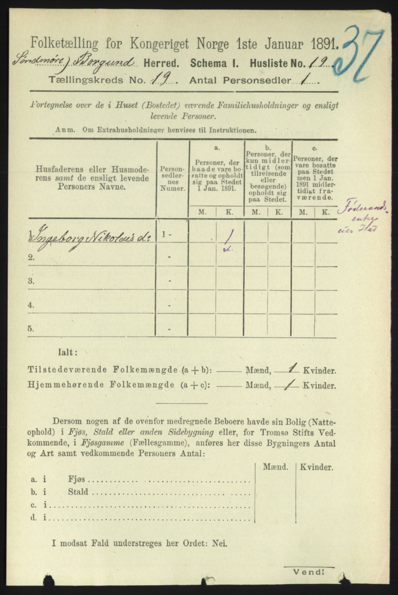 RA, 1891 census for 1531 Borgund, 1891, p. 5961