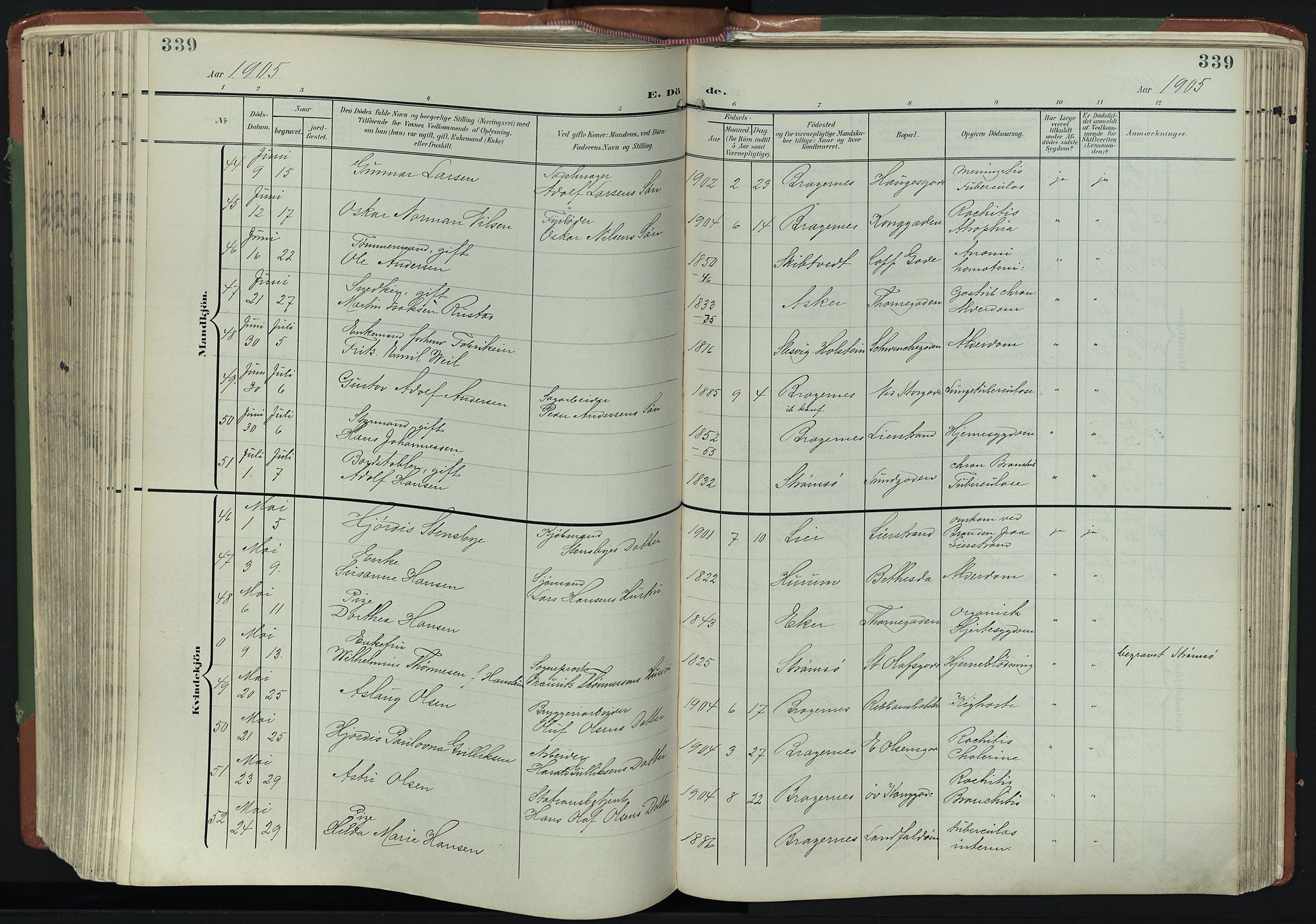 Bragernes kirkebøker, AV/SAKO-A-6/F/Fb/L0009: Parish register (official) no. II 9, 1902-1911, p. 339