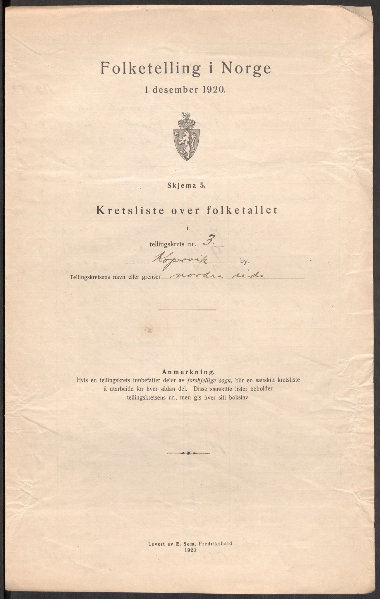 SAST, 1920 census for Kopervik, 1920, p. 15