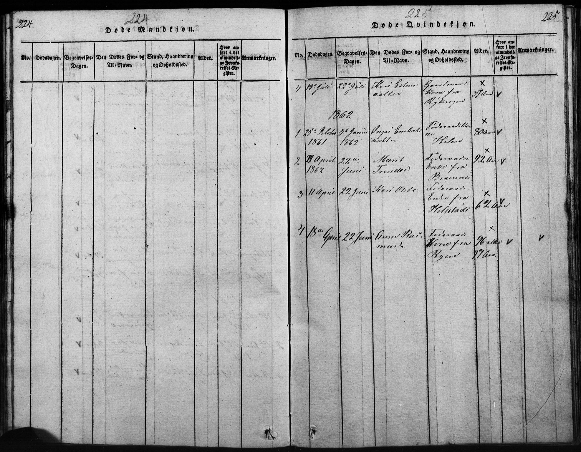 Tynset prestekontor, AV/SAH-PREST-058/H/Ha/Hab/L0003: Parish register (copy) no. 3, 1814-1862, p. 224-225