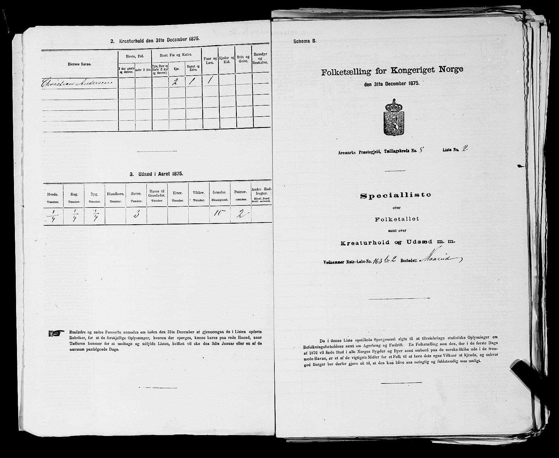 RA, 1875 census for 0118P Aremark, 1875, p. 1162