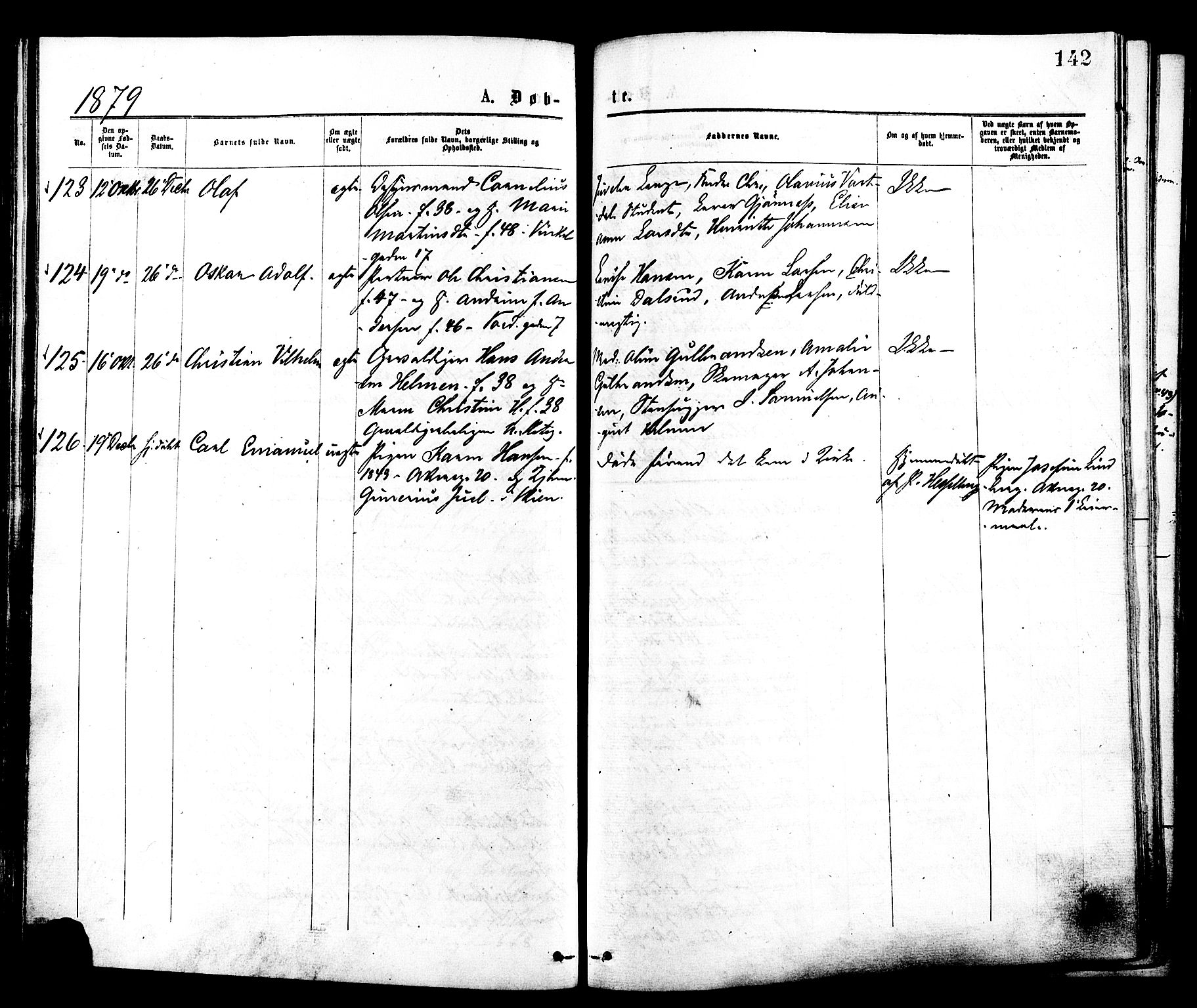 Johannes prestekontor Kirkebøker, AV/SAO-A-10852/F/Fa/L0001: Parish register (official) no. 1, 1875-1881, p. 142