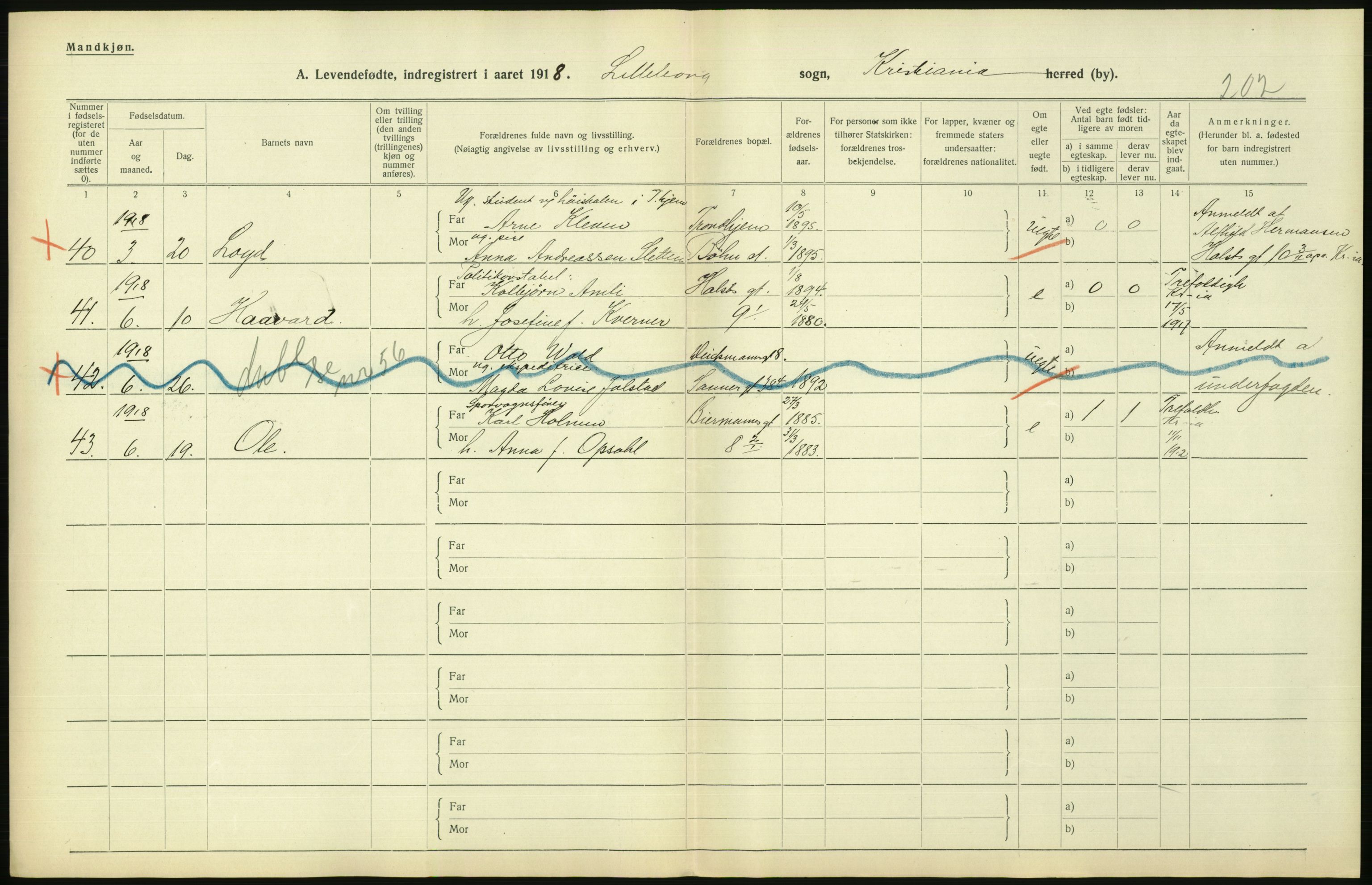 Statistisk sentralbyrå, Sosiodemografiske emner, Befolkning, AV/RA-S-2228/D/Df/Dfb/Dfbh/L0008: Kristiania: Levendefødte menn og kvinner., 1918, p. 868