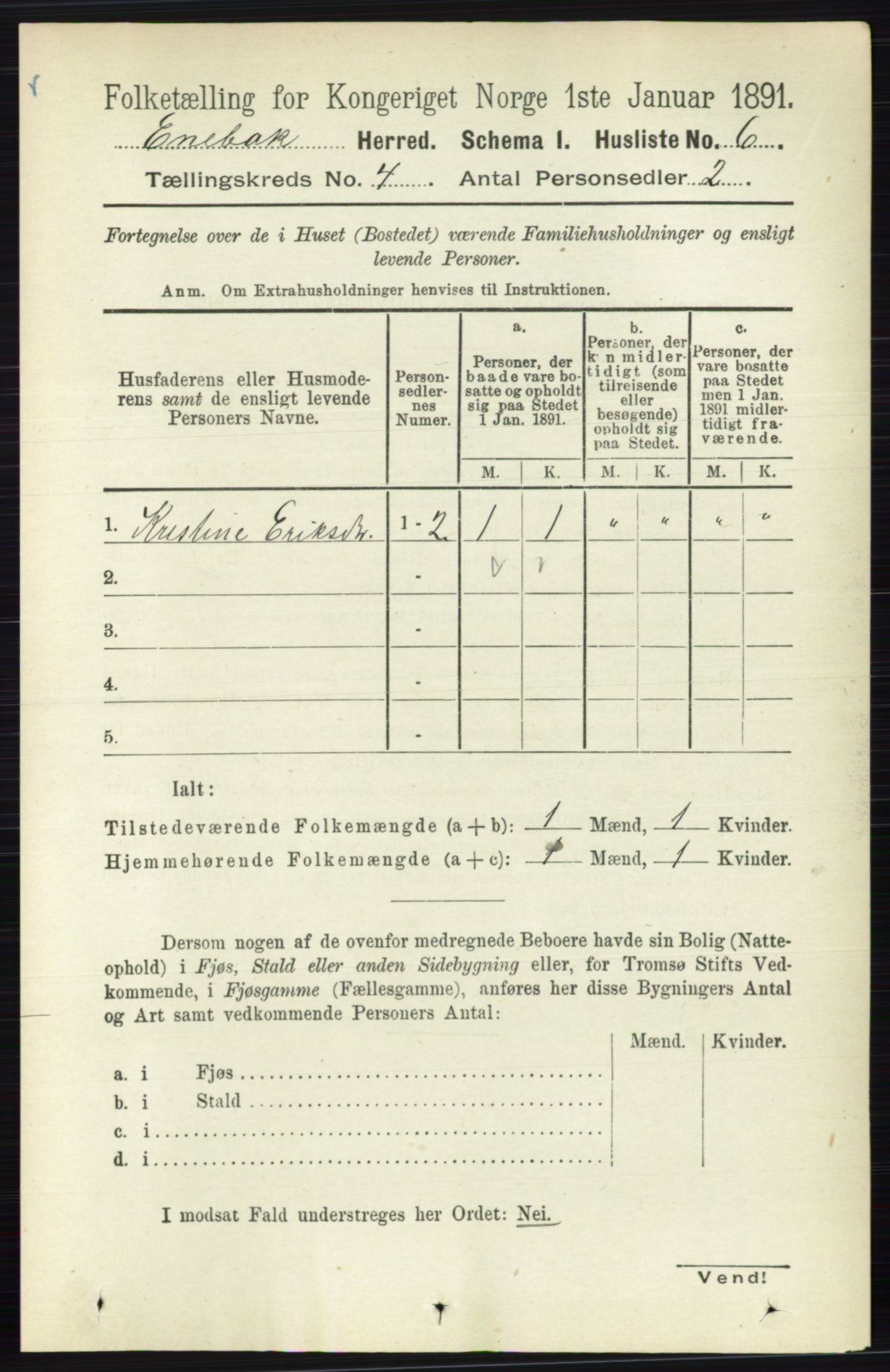 RA, 1891 census for 0229 Enebakk, 1891, p. 1416