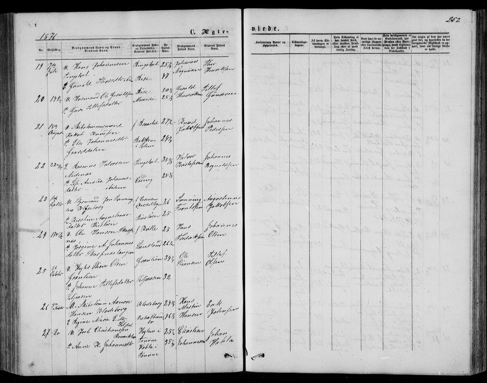 Øyestad sokneprestkontor, AV/SAK-1111-0049/F/Fb/L0008: Parish register (copy) no. B 8, 1872-1886, p. 252