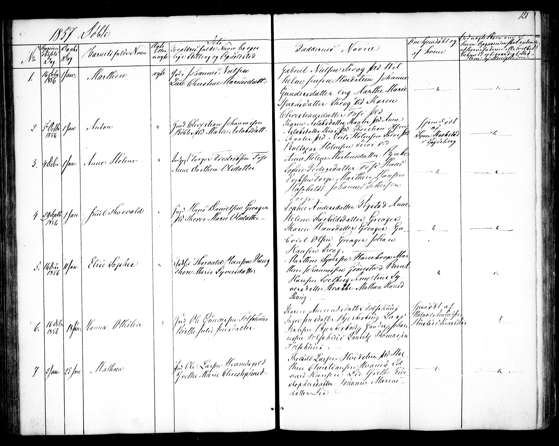 Hobøl prestekontor Kirkebøker, SAO/A-2002/F/Fa/L0003: Parish register (official) no. I 3, 1842-1864, p. 121