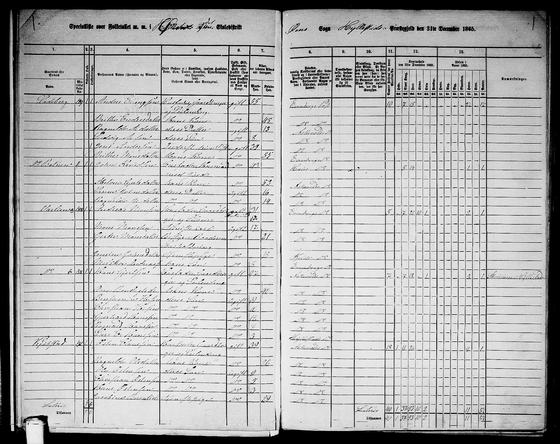 RA, 1865 census for Hyllestad, 1865, p. 14