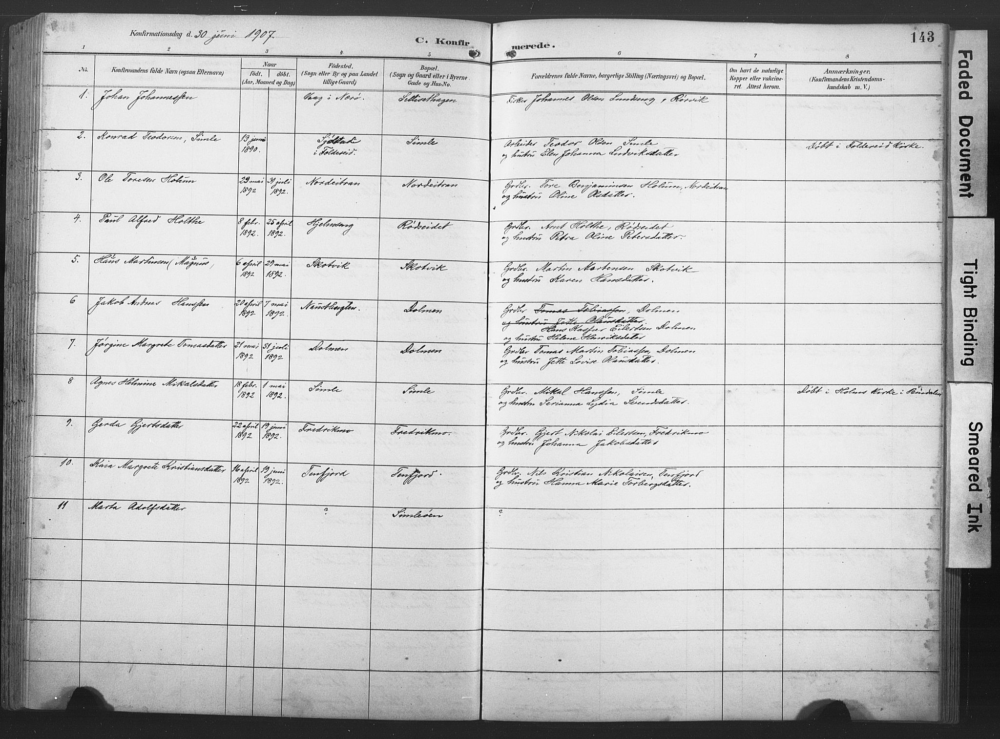 Ministerialprotokoller, klokkerbøker og fødselsregistre - Nord-Trøndelag, AV/SAT-A-1458/789/L0706: Parish register (copy) no. 789C01, 1888-1931, p. 143