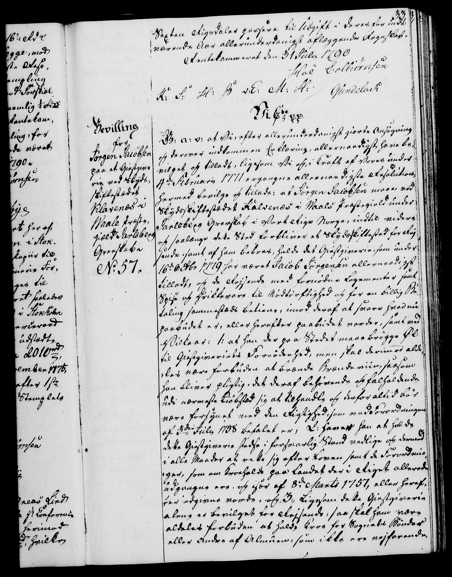 Rentekammeret, Kammerkanselliet, AV/RA-EA-3111/G/Gg/Gga/L0015: Norsk ekspedisjonsprotokoll med register (merket RK 53.15), 1790-1791, p. 33