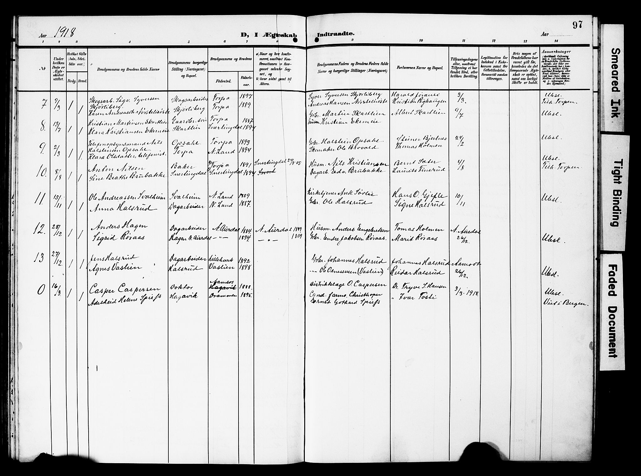 Nordre Land prestekontor, AV/SAH-PREST-124/H/Ha/Hab/L0001: Parish register (copy) no. 1, 1908-1931, p. 97