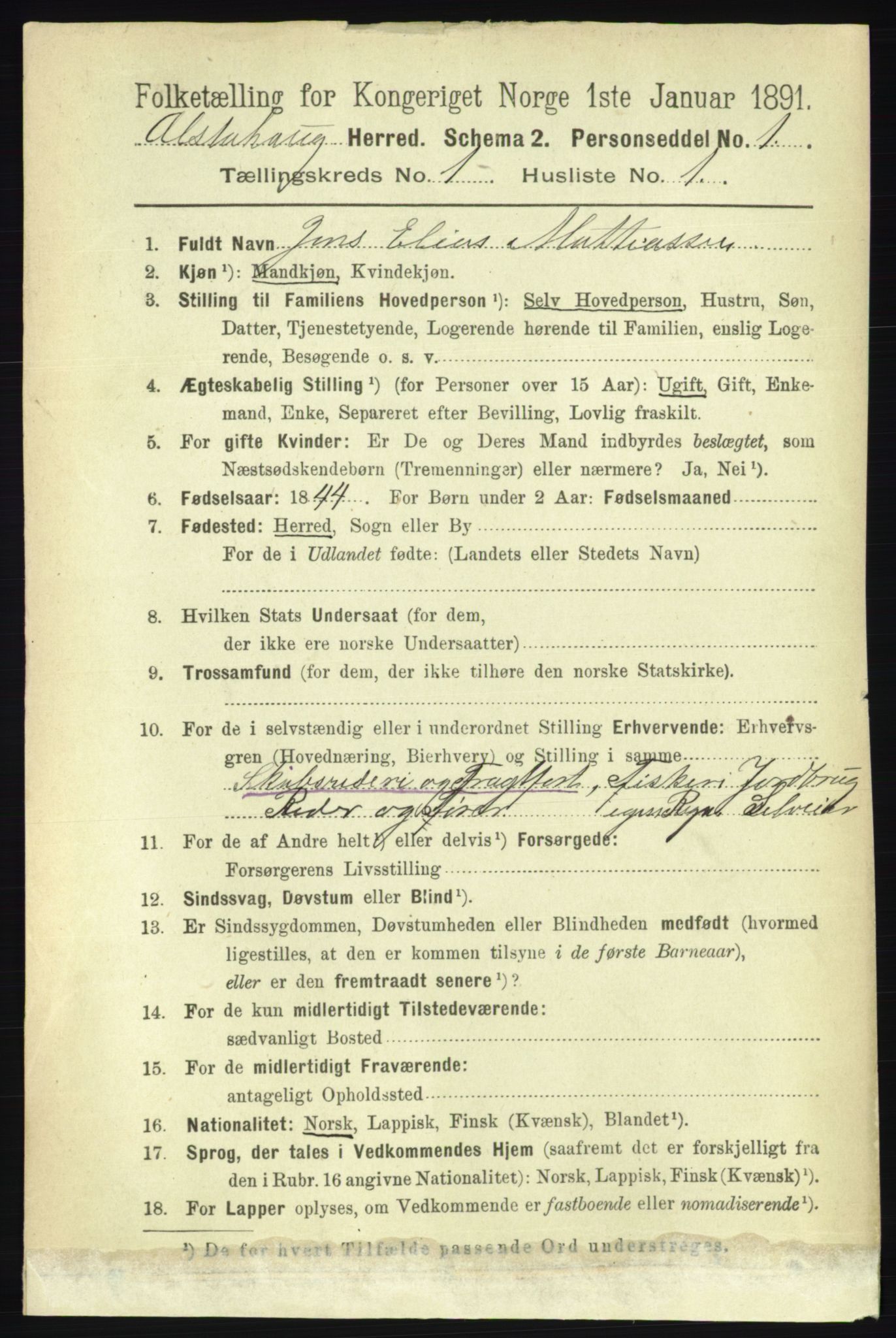 RA, 1891 census for 1820 Alstahaug, 1891, p. 96