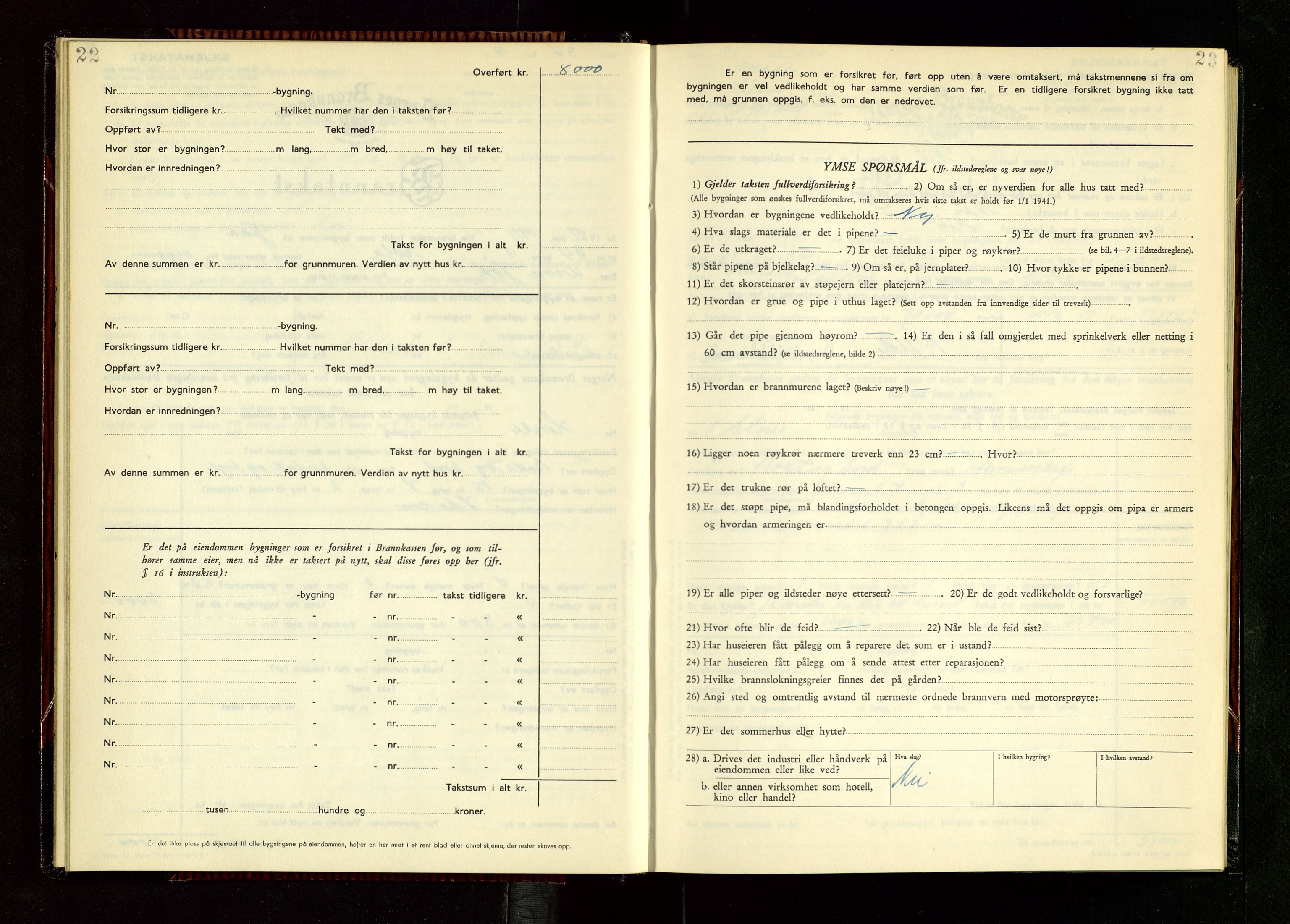 Håland lensmannskontor, AV/SAST-A-100100/Gob/L0014: "Branntakstprotokoll" - skjematakst, 1951-1955, p. 22-23