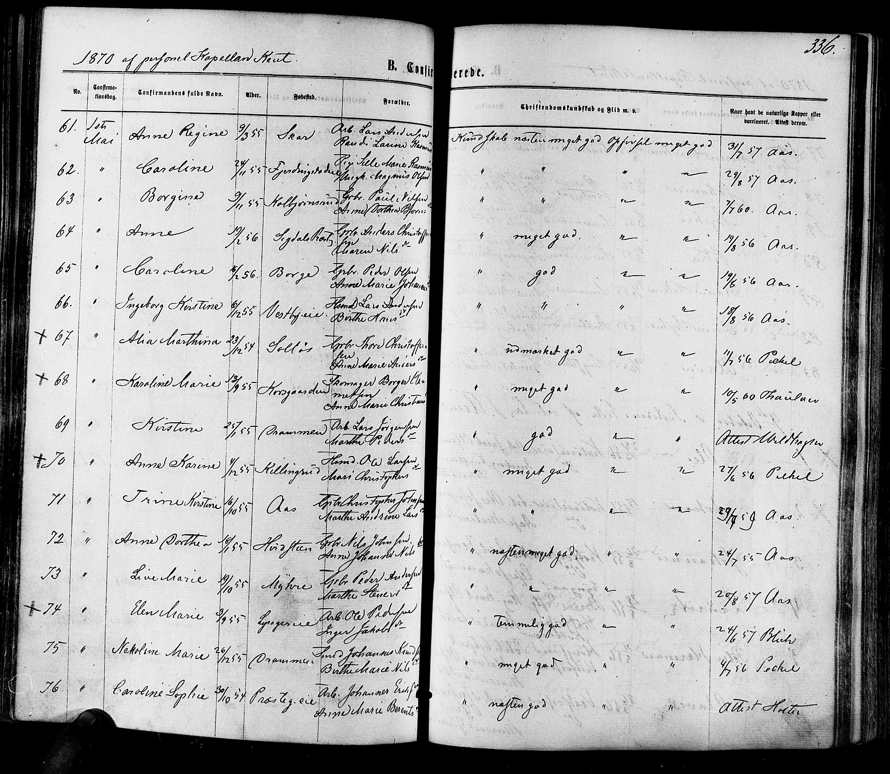 Eiker kirkebøker, AV/SAKO-A-4/F/Fa/L0017: Parish register (official) no. I 17, 1869-1877, p. 336