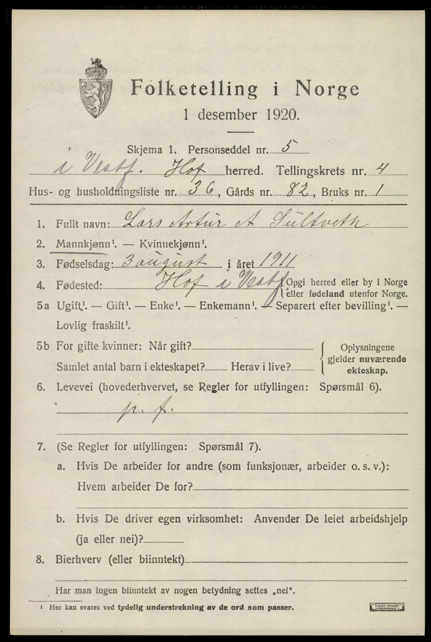 SAKO, 1920 census for Hof, 1920, p. 5233