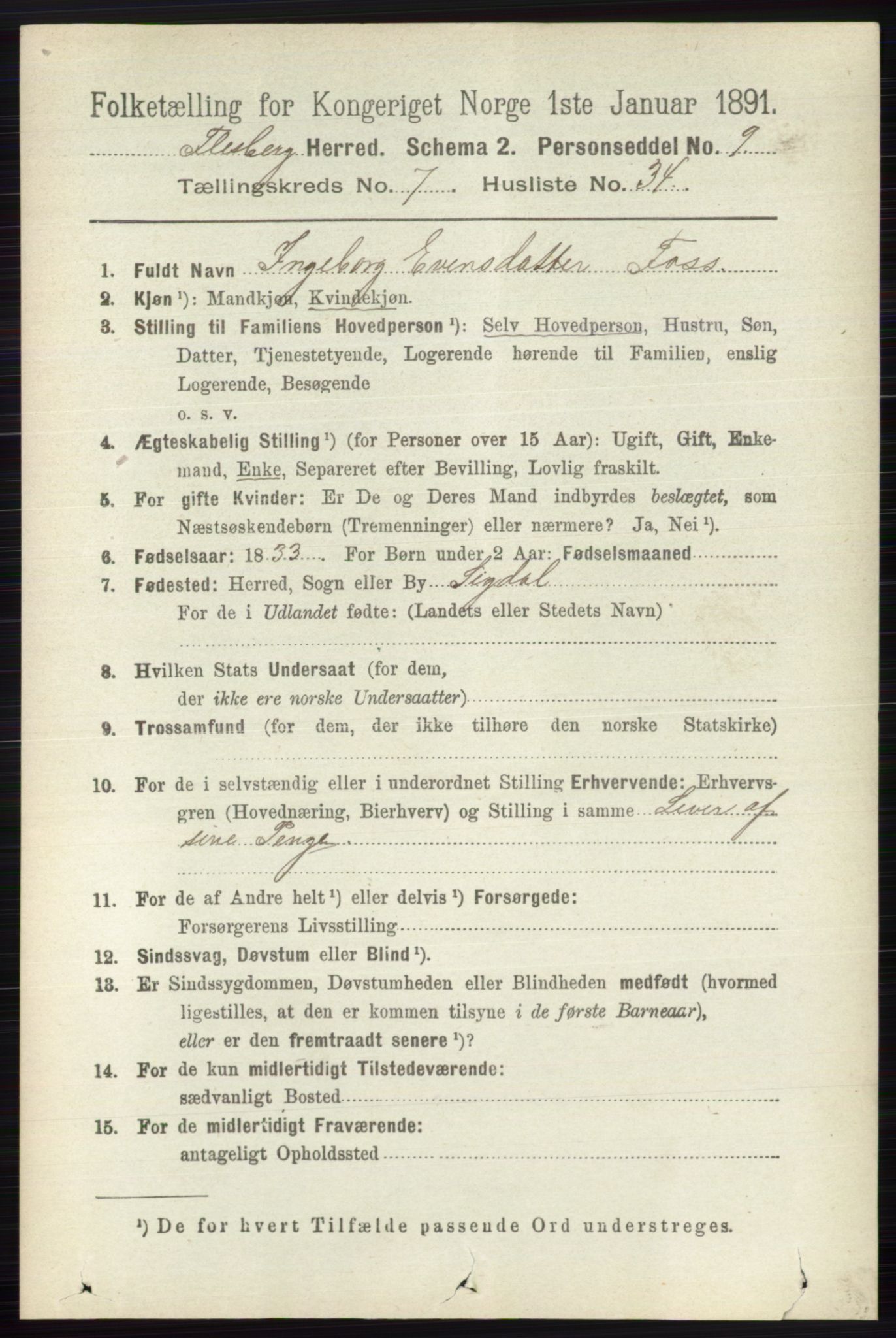 RA, 1891 census for 0631 Flesberg, 1891, p. 1325