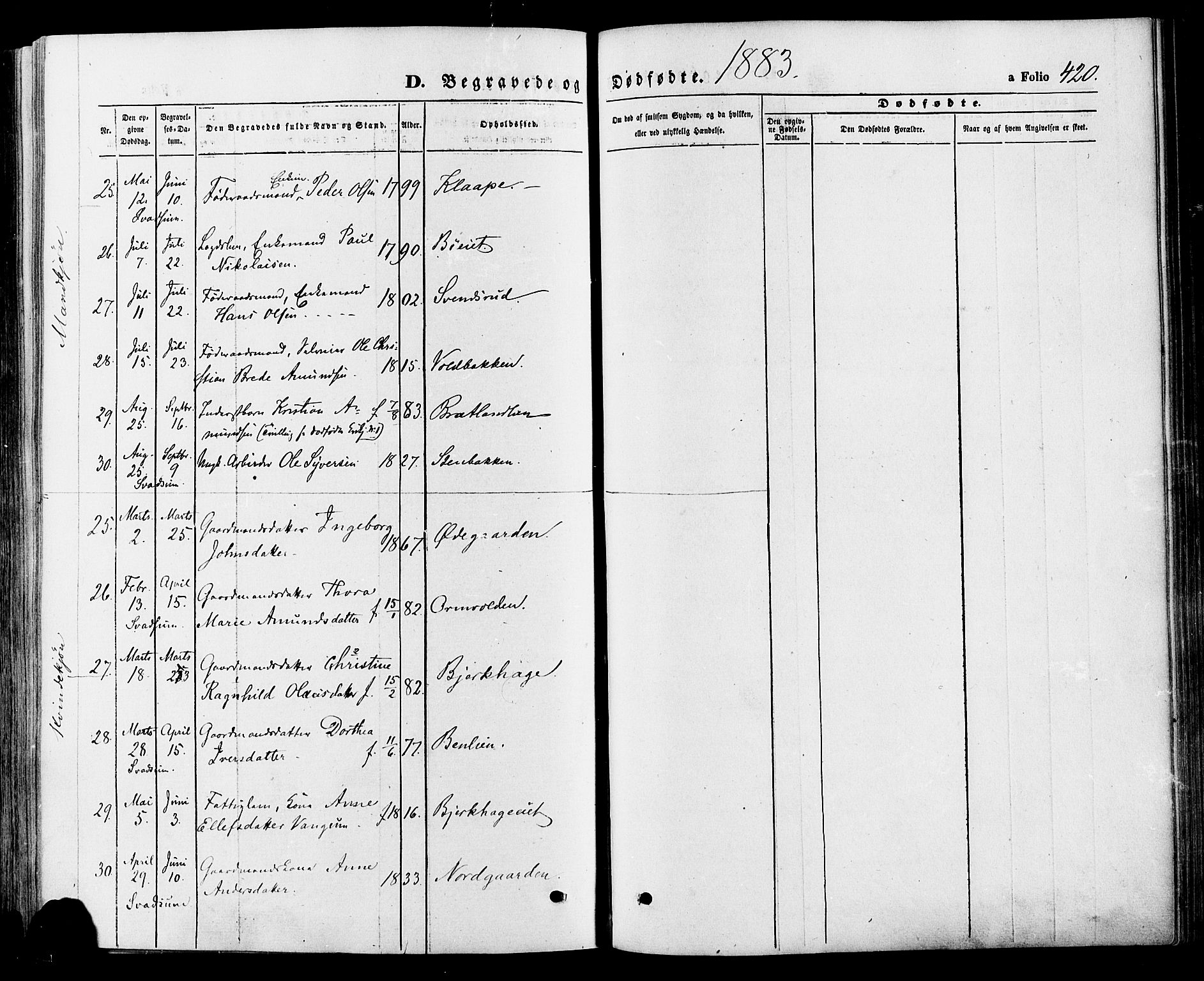 Gausdal prestekontor, SAH/PREST-090/H/Ha/Haa/L0010: Parish register (official) no. 10, 1867-1886, p. 420