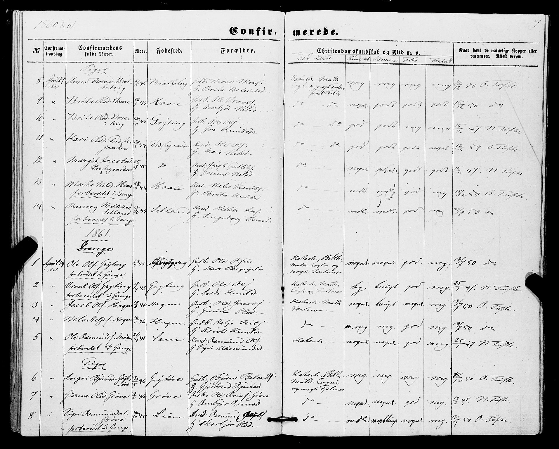 Røldal sokneprestembete, SAB/A-100247: Parish register (official) no. A 3, 1856-1870, p. 47