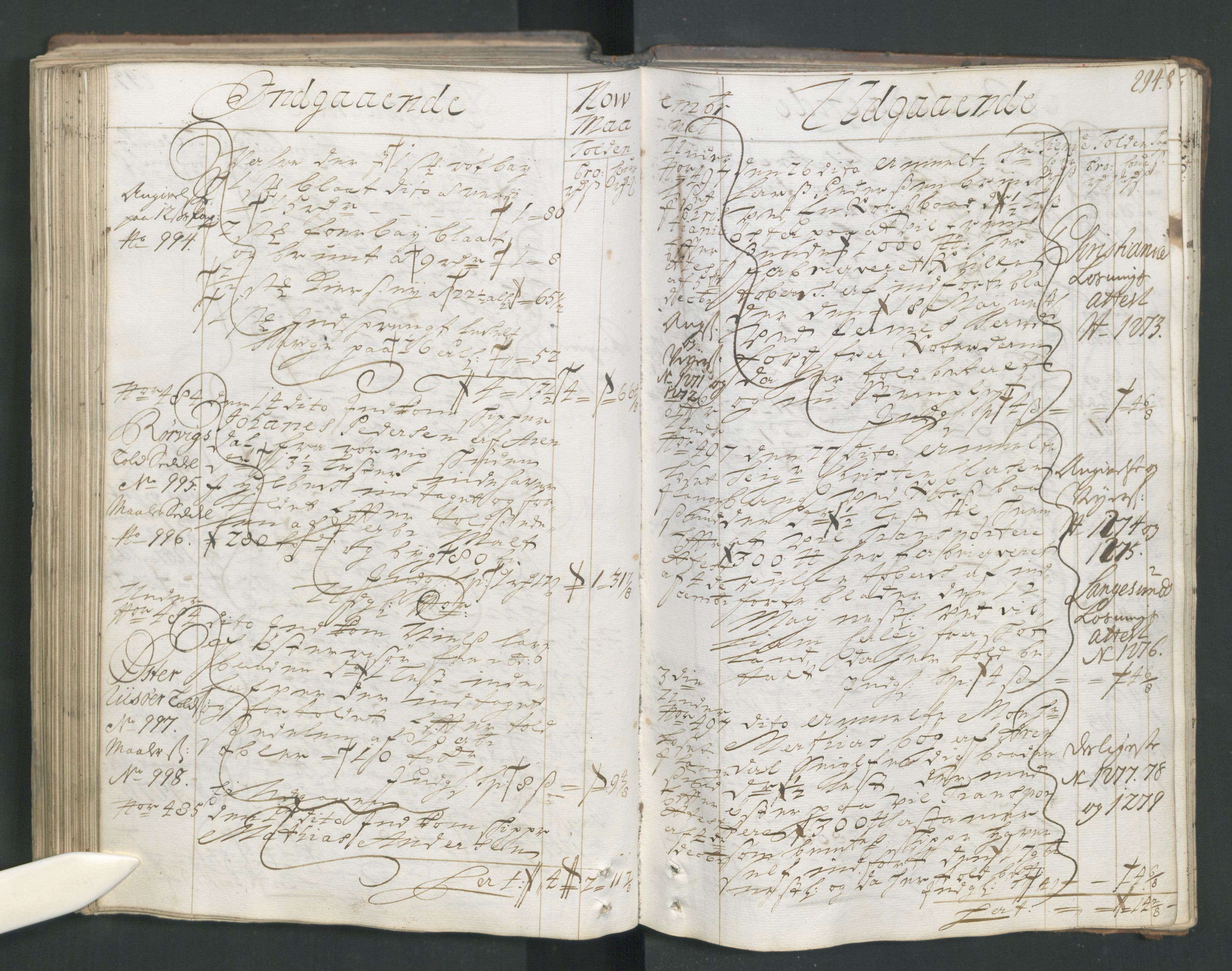 Generaltollkammeret, tollregnskaper, AV/RA-EA-5490/R15/L0013/0001: Tollregnskaper Arendal / Hovedtollbok, 1733, p. 293b-294a