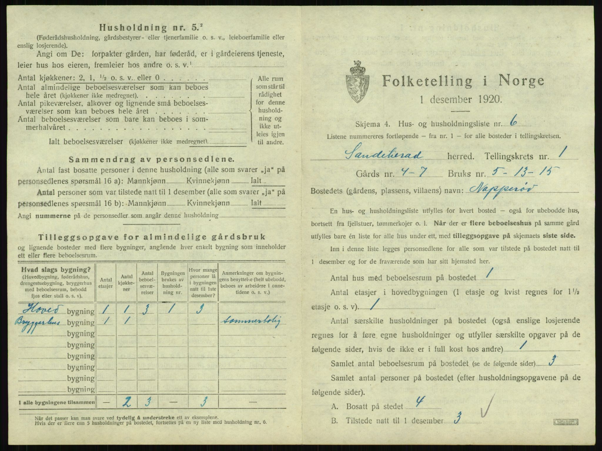 SAKO, 1920 census for Sandeherred, 1920, p. 89
