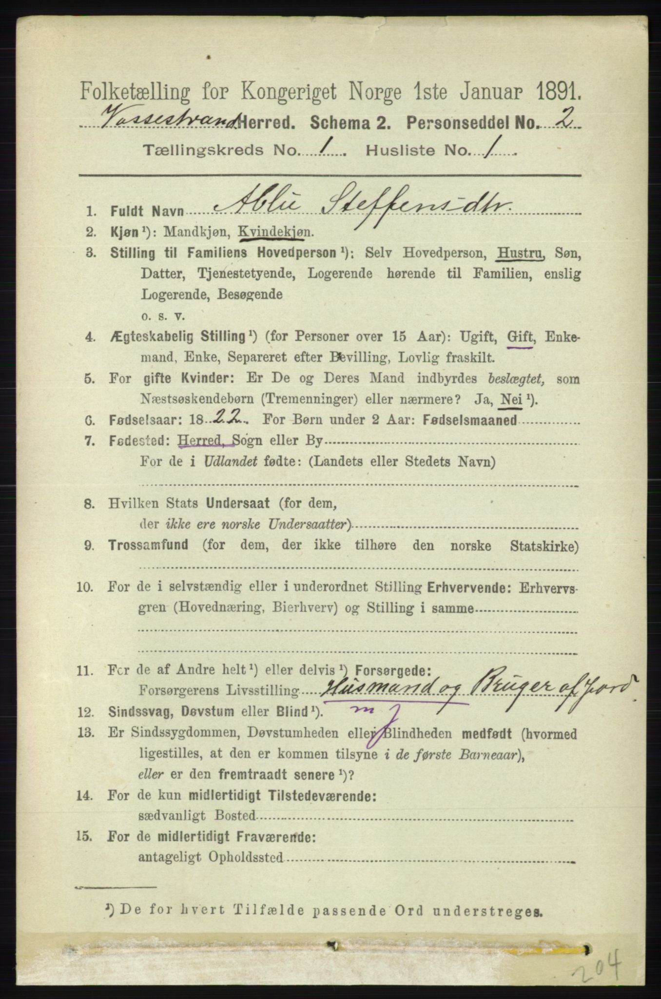 RA, 1891 census for 1236 Vossestrand, 1891, p. 106