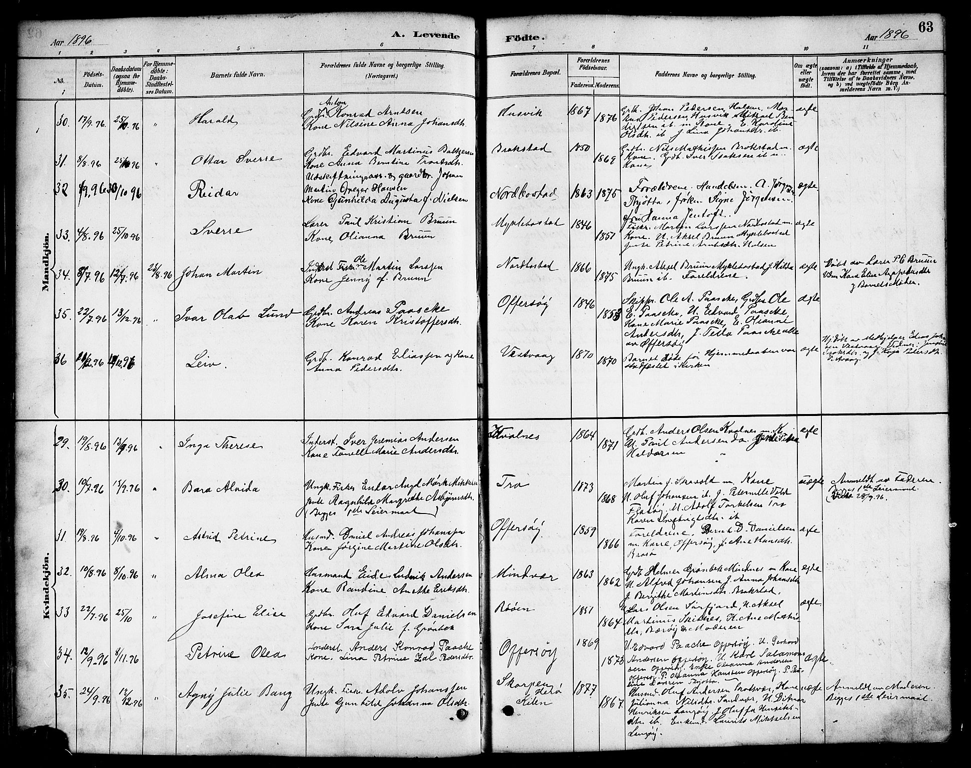 Ministerialprotokoller, klokkerbøker og fødselsregistre - Nordland, AV/SAT-A-1459/817/L0268: Parish register (copy) no. 817C03, 1884-1920, p. 63