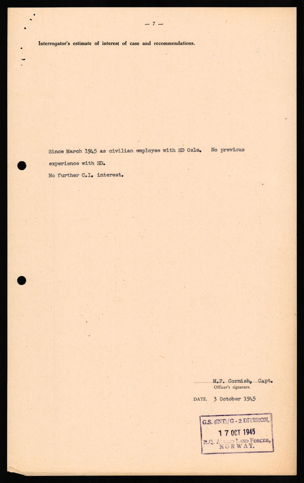 Forsvaret, Forsvarets overkommando II, AV/RA-RAFA-3915/D/Db/L0013: CI Questionaires. Tyske okkupasjonsstyrker i Norge. Tyskere., 1945-1946, p. 77