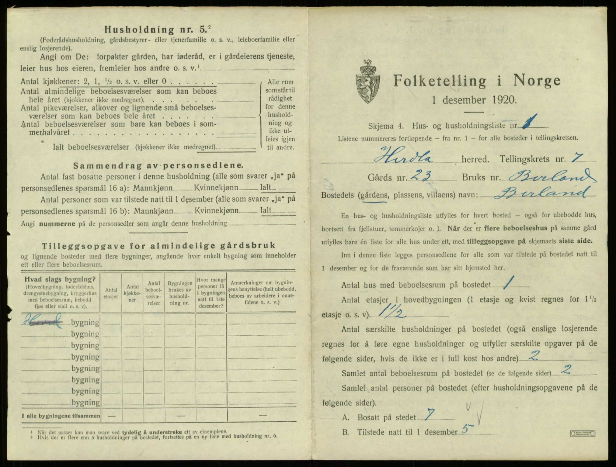 SAB, 1920 census for Herdla, 1920, p. 582