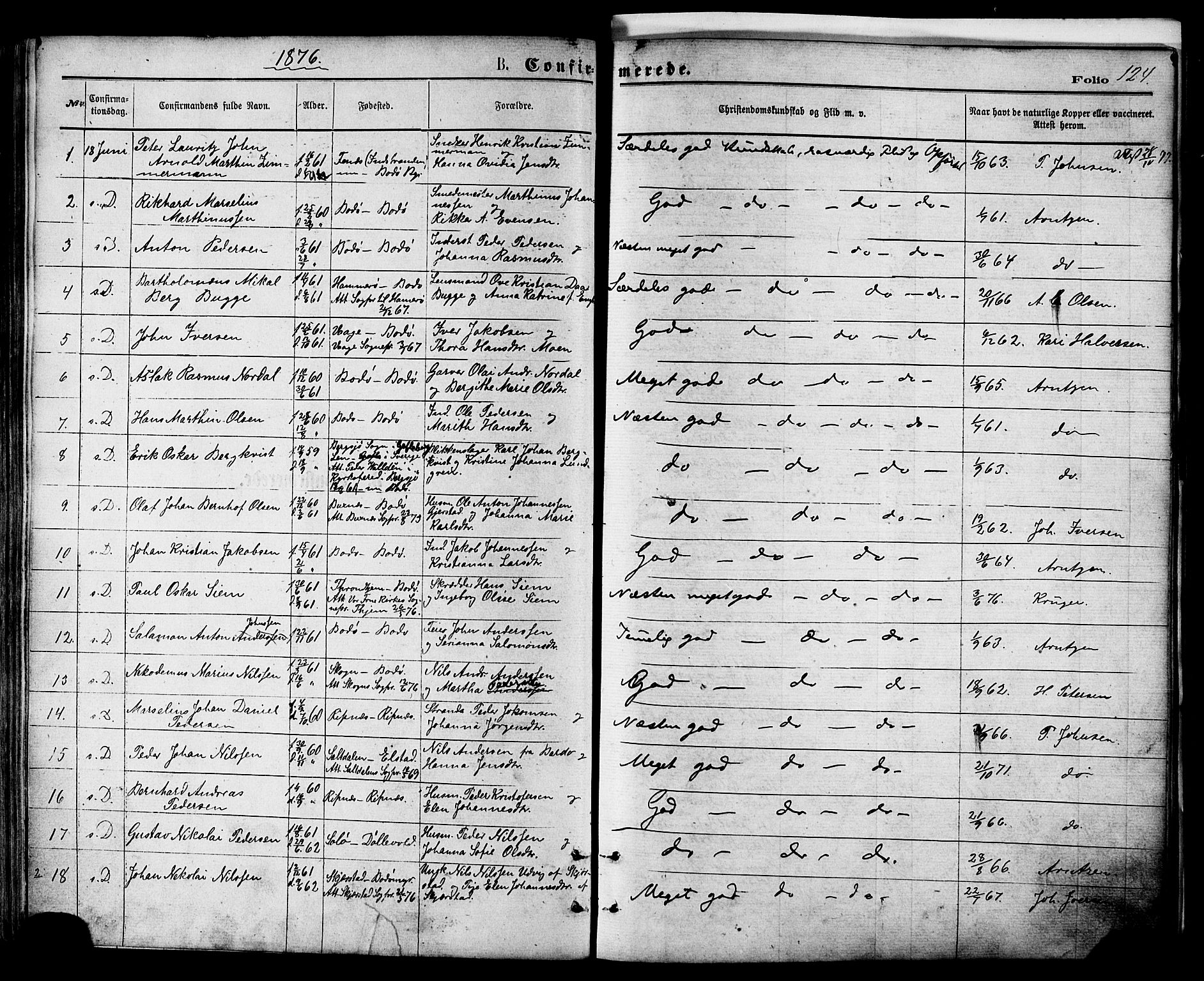 Ministerialprotokoller, klokkerbøker og fødselsregistre - Nordland, SAT/A-1459/801/L0009: Parish register (official) no. 801A09, 1876-1883, p. 124