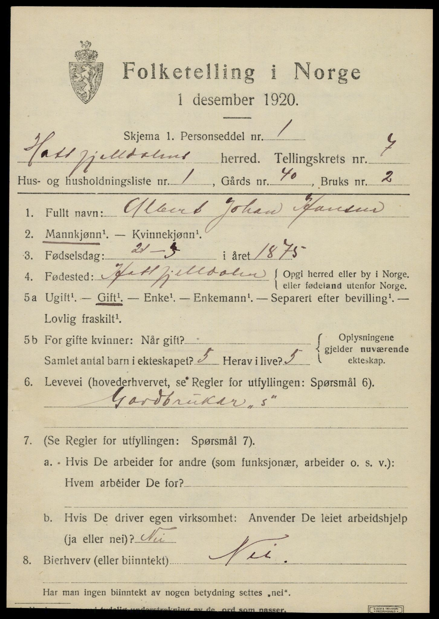 SAT, 1920 census for Hattfjelldal, 1920, p. 1592